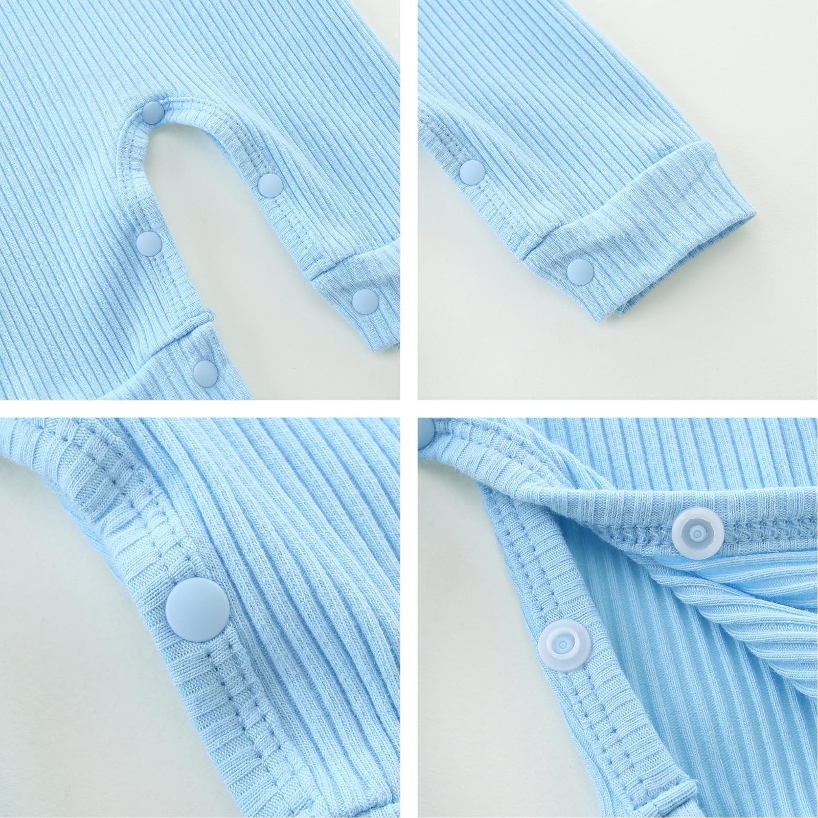 Bibimom Infant Boy Clothes 0-3 Months Knit Round Crew Neck Snap Closure Blue Rom