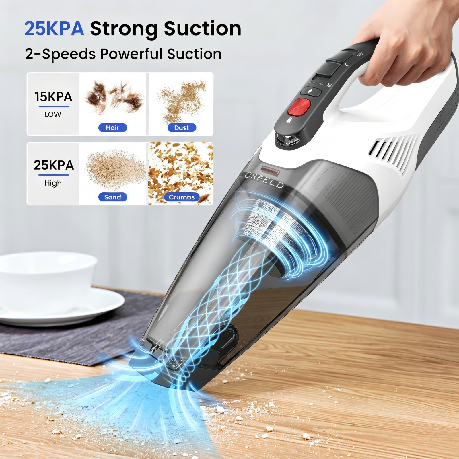 Handheld Cordless Vacuum Cleaner 25KPA Portable 120W HEPA Filter Home Car Pet