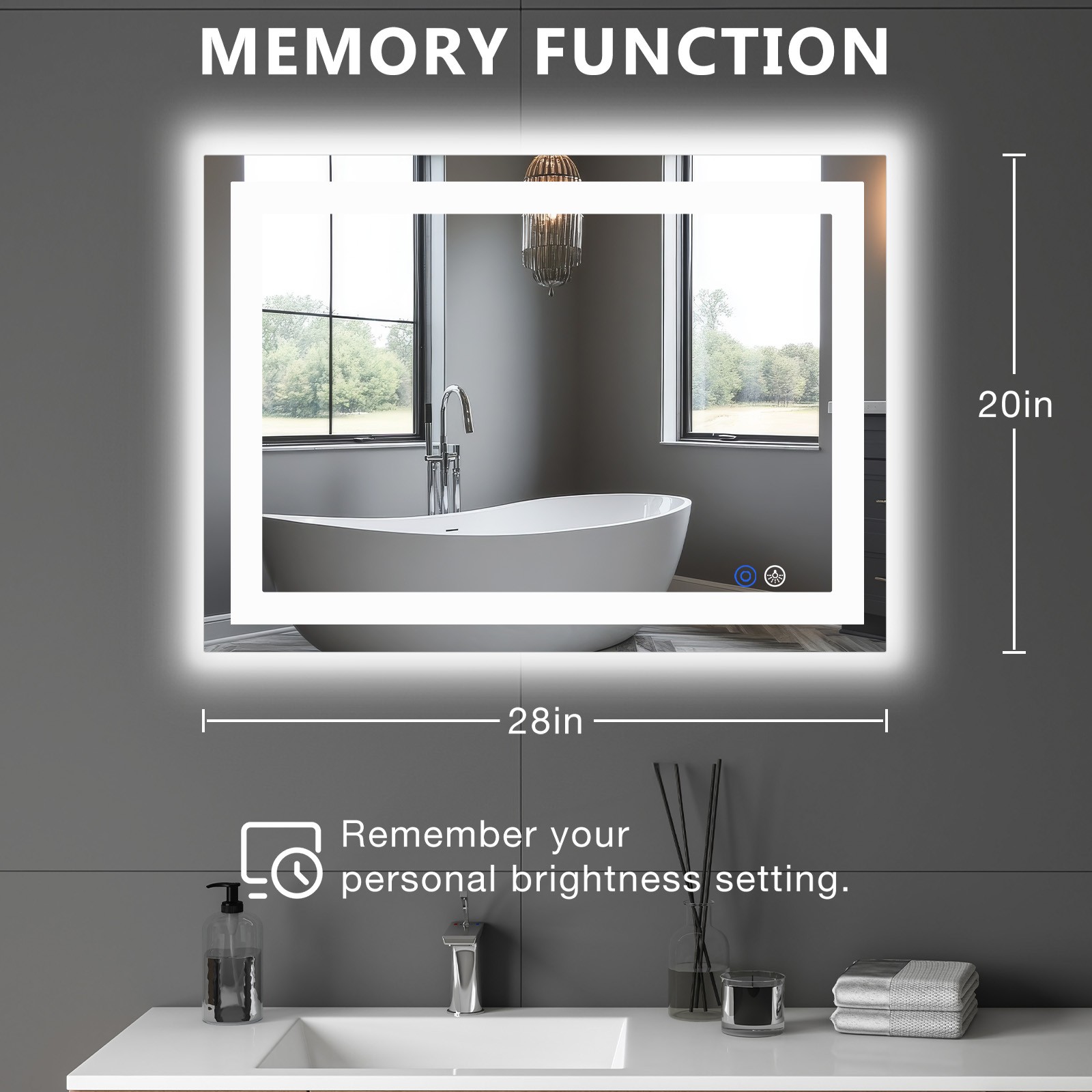 Dual LED Lighted Bathroom Mirror,Smart Memory Function,Anti-Fog Vanity Mirror
