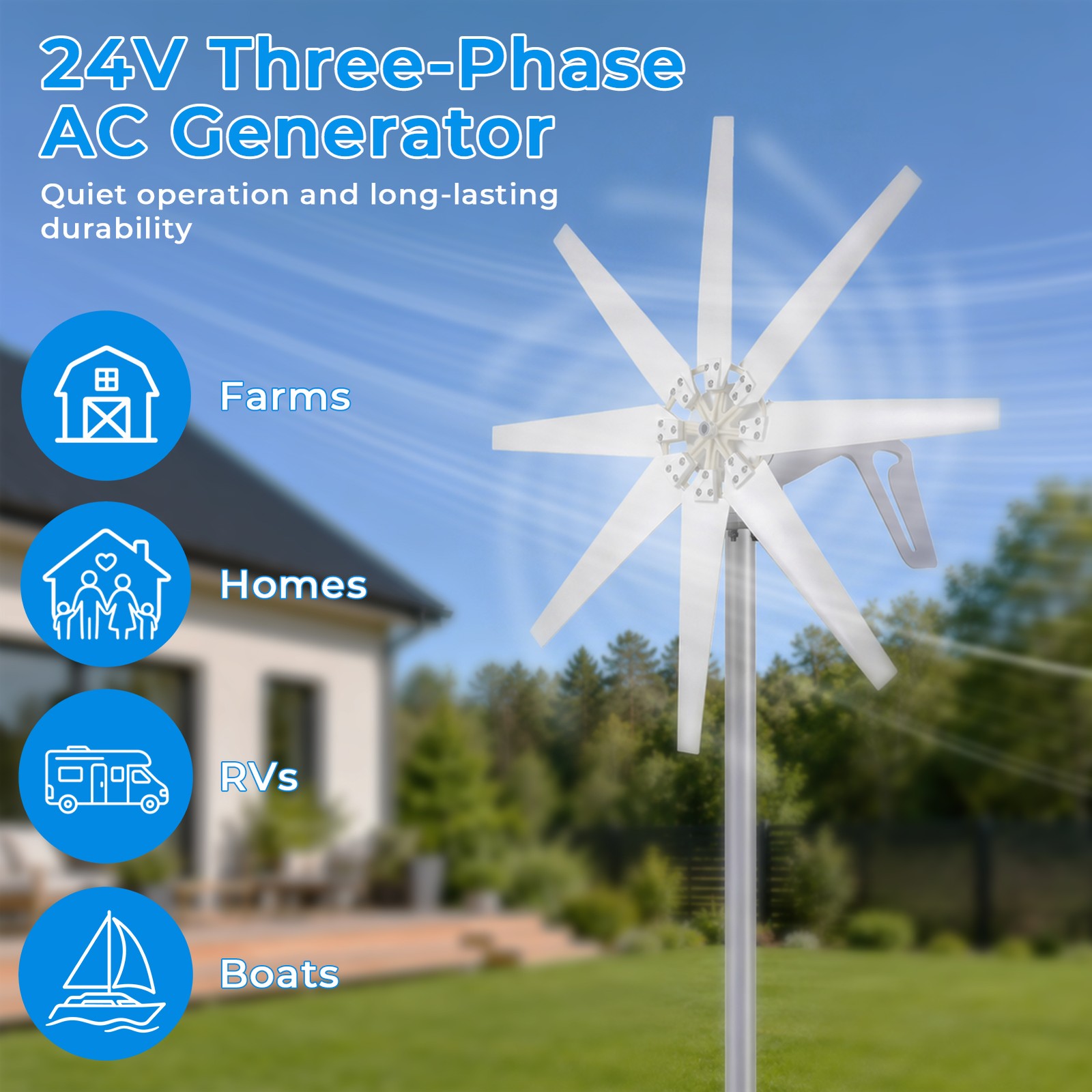 2000W 8 Blades Wind Turbine Generator Kit 24V Windmill w/Controller Home Power