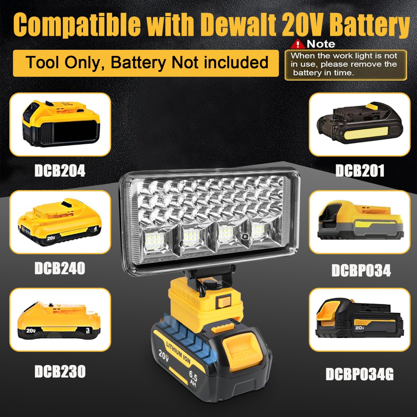 LED Work Light for De walt 20V Battery, 90W 6800LM Flashlight with USB Port