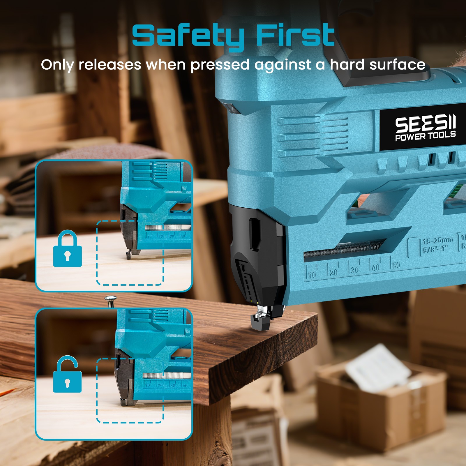 Seesii 2 in 1 Cordless Nail Gun Brad Nailer 18 GA 1000 Nails/Staples & 2xBattery