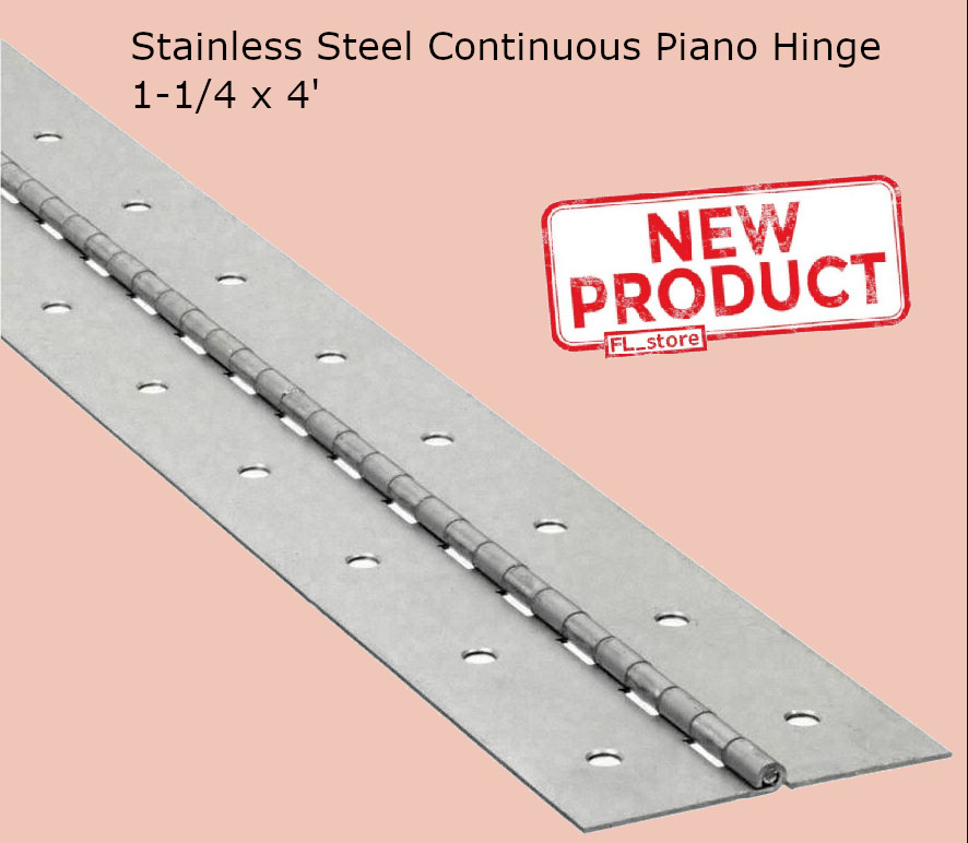 Stainless Steel Continuous Piano Hinge 1-1/4 x 4′ Full Surface Non-removable Pin