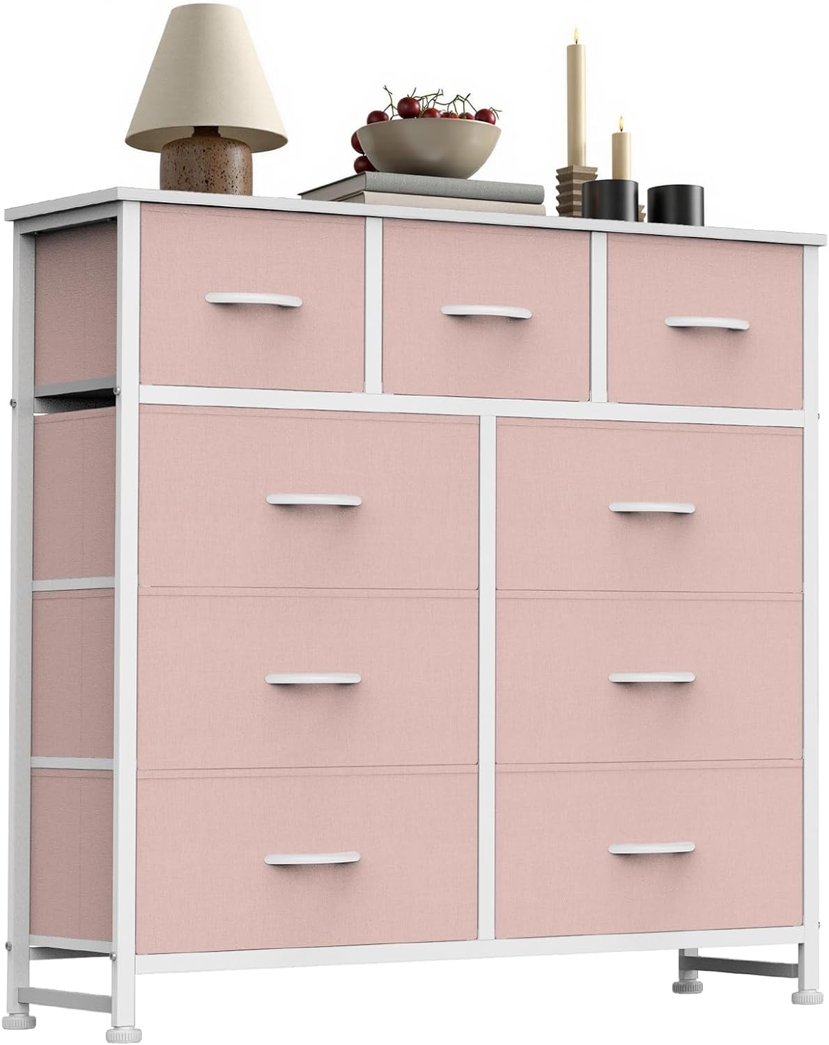 9 Storage Drawer Dresser for Bedroom Tall Wood Dresser with Fabric Storage Tower