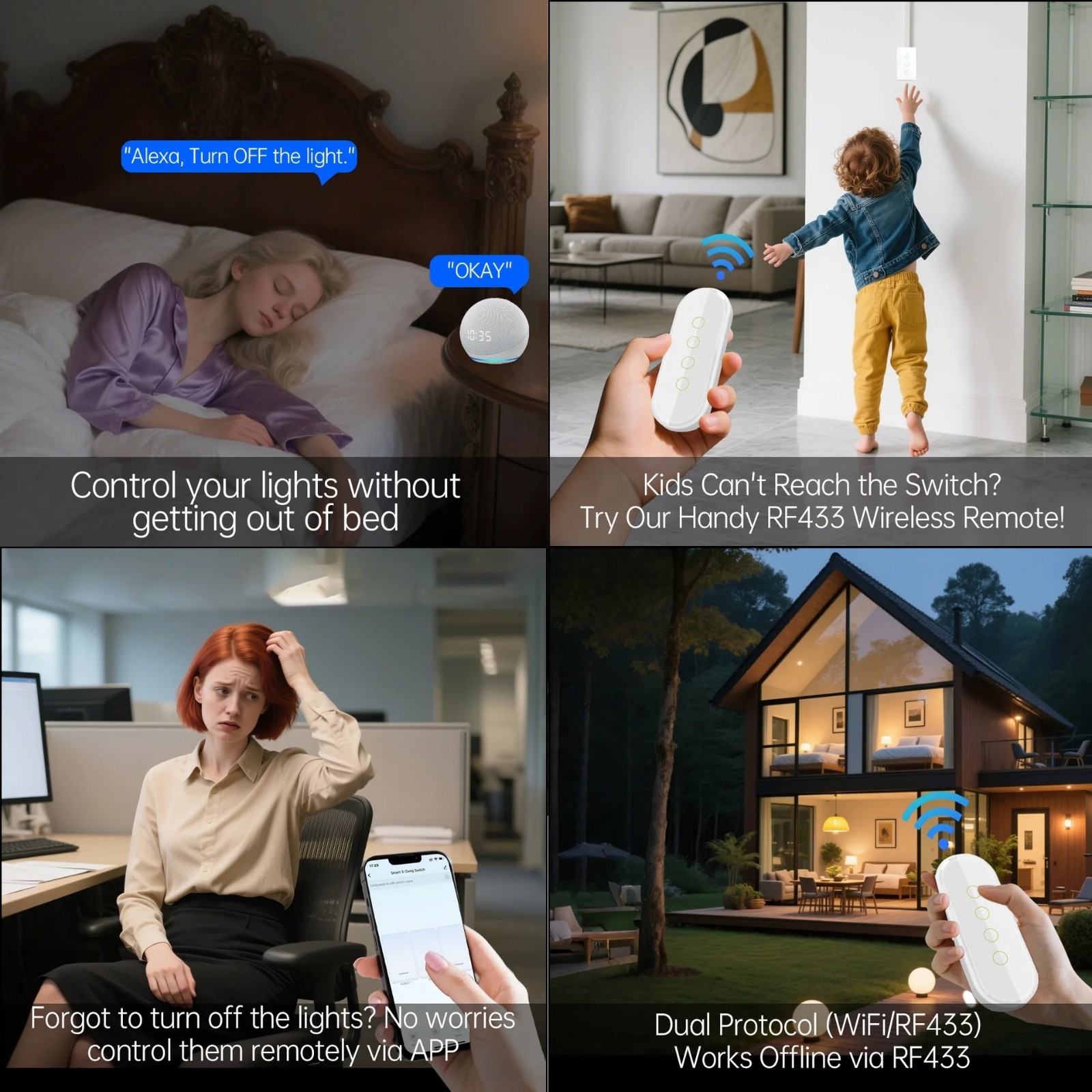 1/2/3/4 Gang WiFi Smart Wall Touch Light Switch Glass Panel For Alexa/Google APP