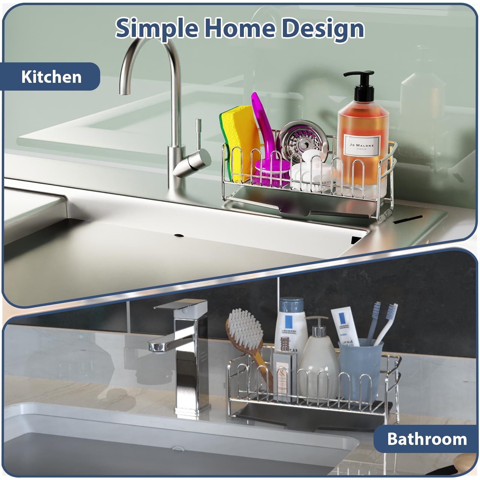 8.27×2.95×3.43 In 304 Stainless Steel Kitchen Sink Sponge Holder Caddy