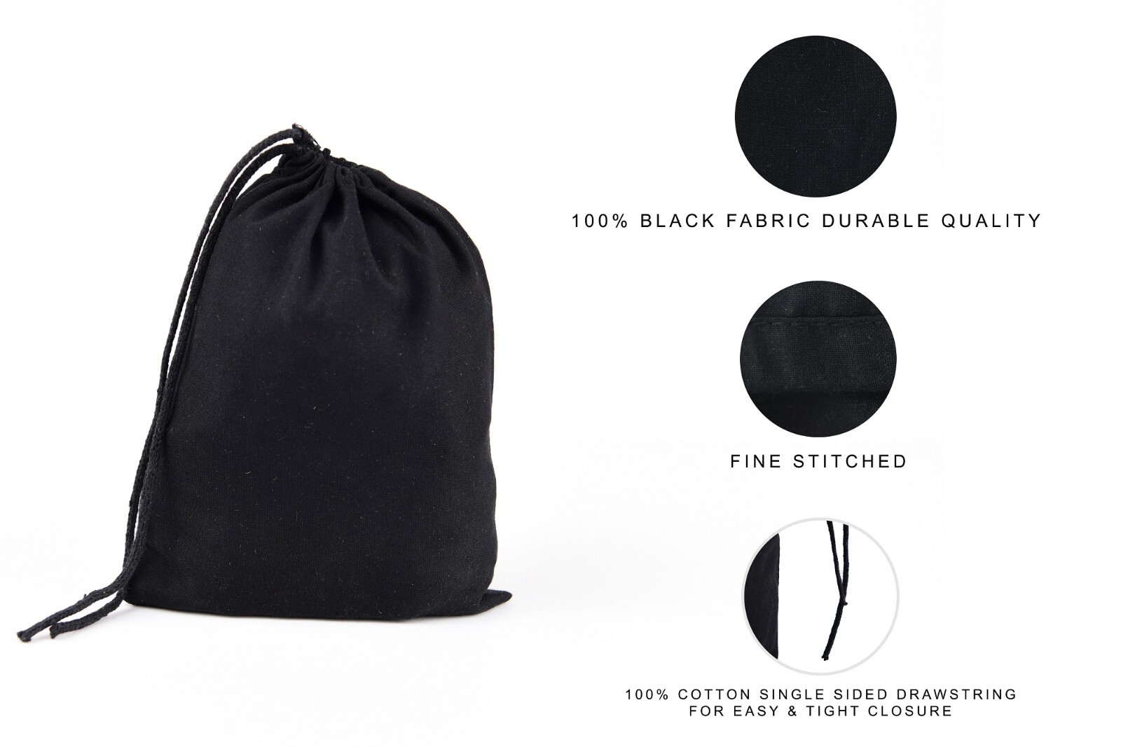 Black Cotton Reusable Produce Muslin Bags –Multipurpose Pouch Holiday Bag Sack