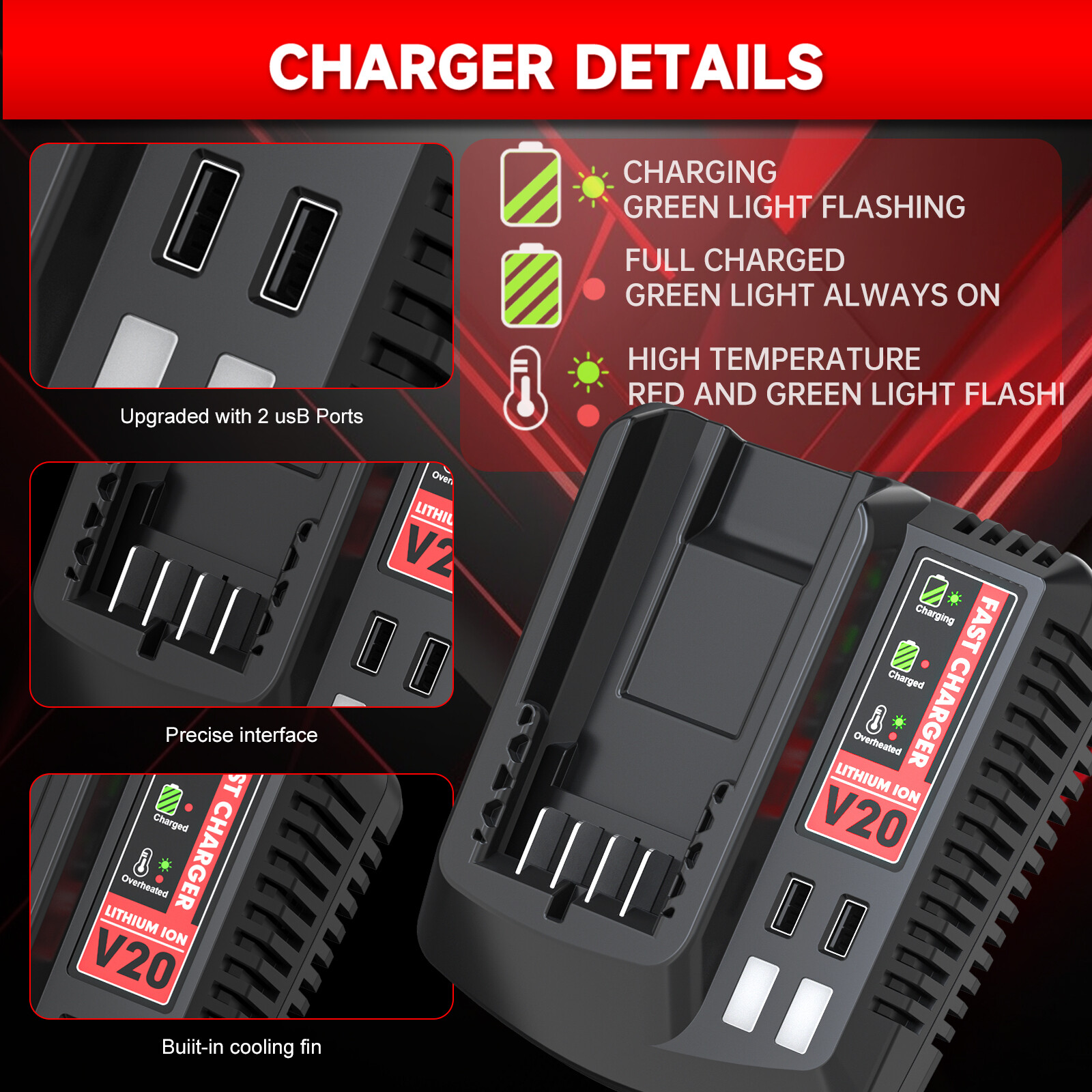 3.0AH 20V MAX For Craftsman V20 Lithium Battery /Charger CMCB204 CMCB202 CMCB201