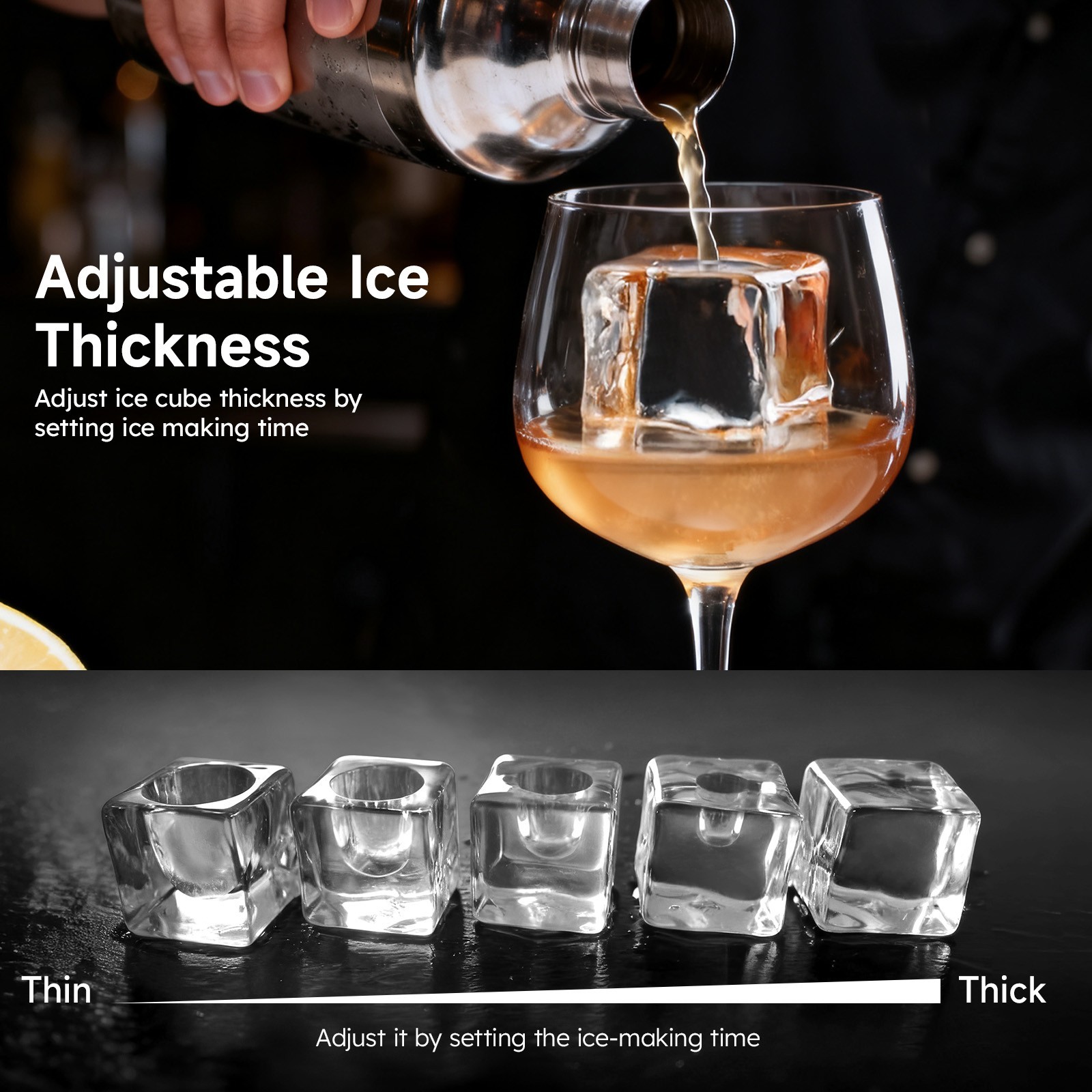 Countertop Ice Maker Clear 3 Cubes Portable 22lbs/Day Self Cleaning, 1.6″ Square