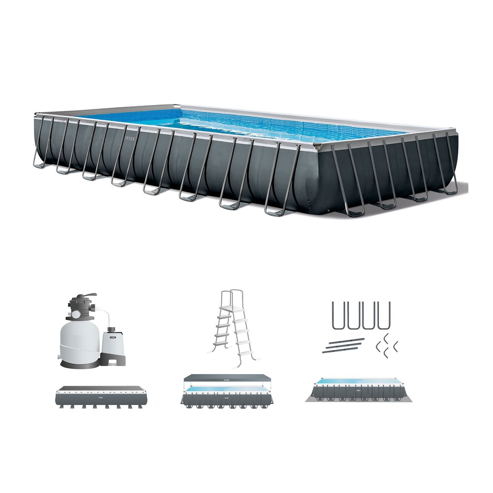 Intex 32′ x 16′ x 52″ Ultra XTR Rectangular Above Ground Pool, Gray (Open Box)