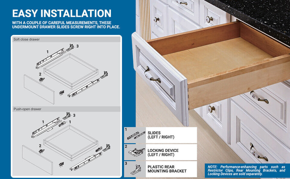 18″21″Undermount Drawer Slide Heavy-duty 3D 78 lb Soft Closing 5/8 drawer thick