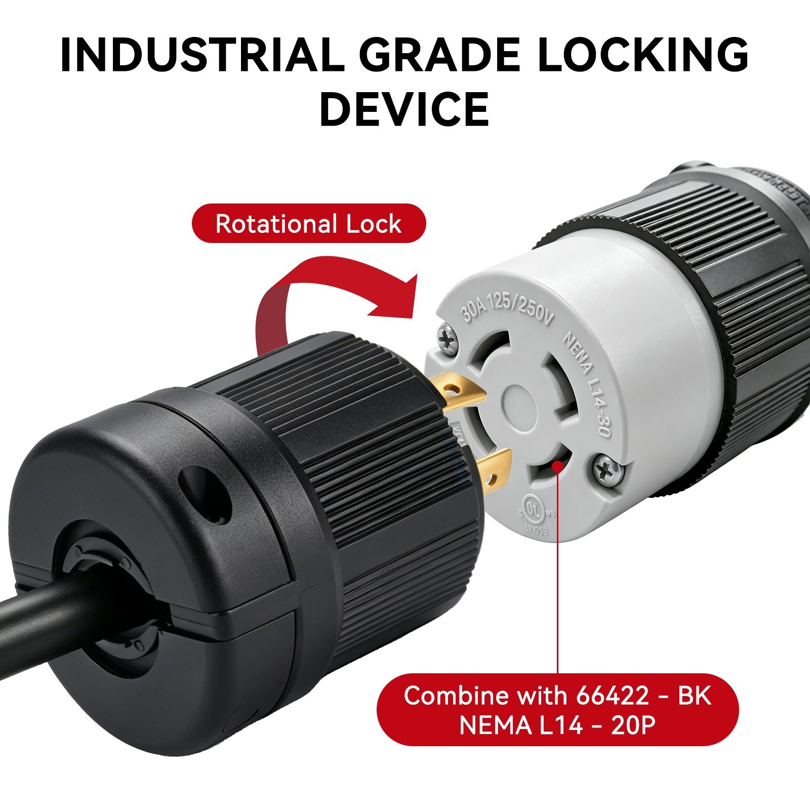 L14-20P Twist Lock Plug for Generator – 20 Amp 125/250V NEMA Connector