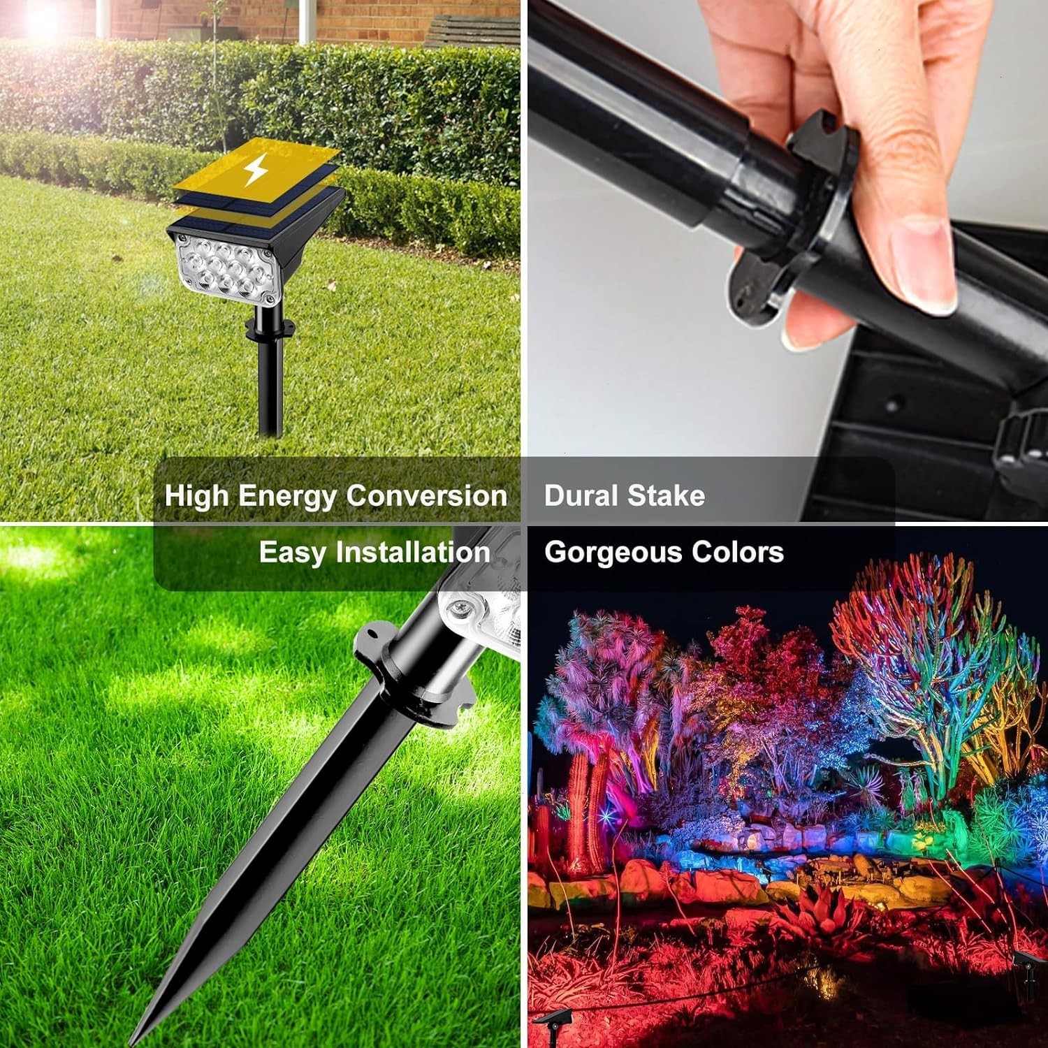 T-SUN 4Pks Solar Garden 20LED Spotlights RGB Outdoor Pathway Lights For Tree USA
