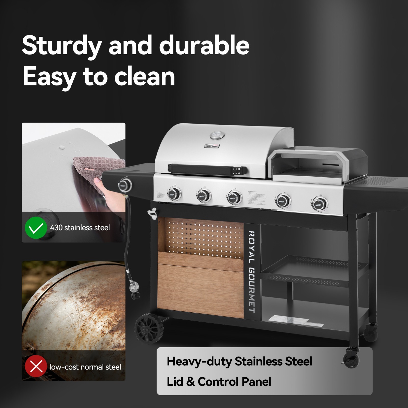 Royal Gourmet Premium Gas Grill and Pizza Oven Combo, with Side Burner