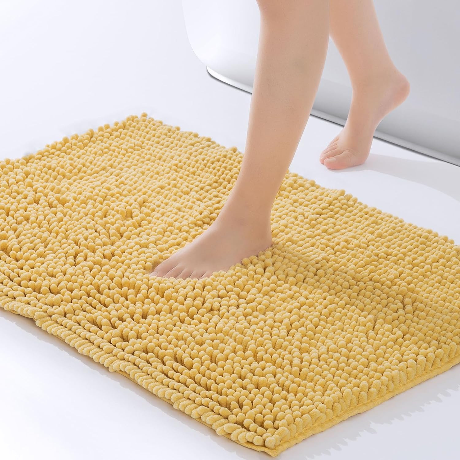 Chenille Bath Mat – Non-Slip Fluffy Shag Bathroom Rug Super Absorbent Microfiber