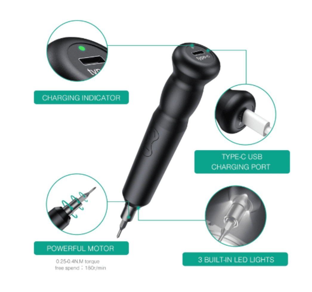 Precision Electric Screwdriver, 21 in 1 Portable with 18 S2 Bits, Mini Cordless