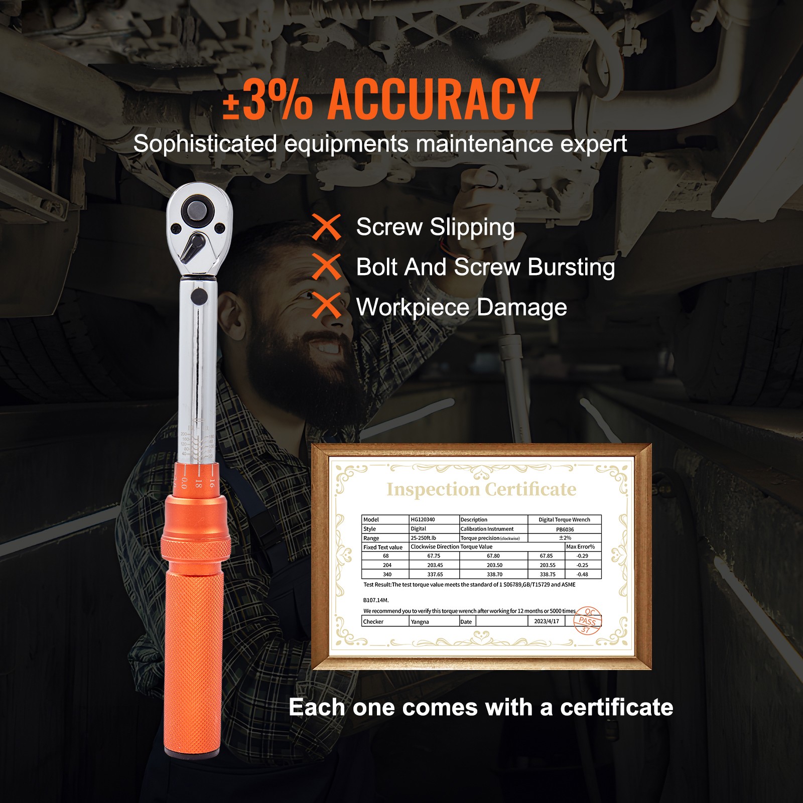 VEVOR Torque Wrench Adjustable Torque Wrench 1/4″ Drive 20-200in.lb/2.3-23Nm