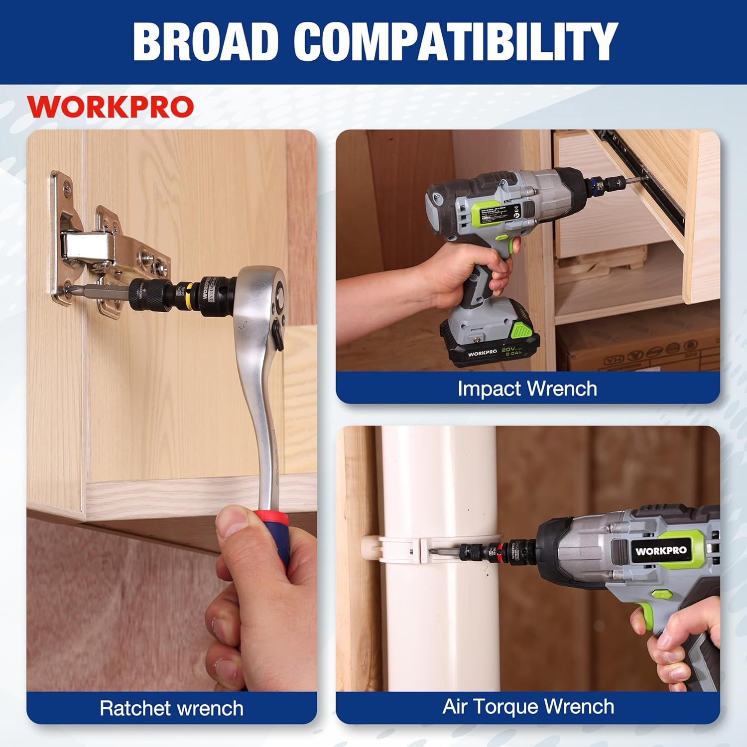 WORKPRO 1/2″ 3/8″ 1/4inch Quick Release Hex Impact Socket Adapter Bit Holder Set