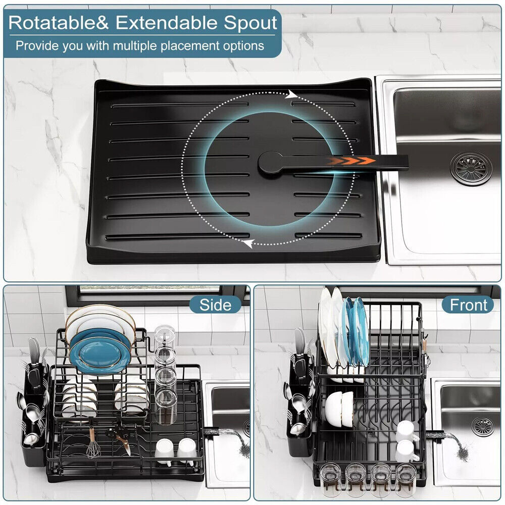 Over Sink Dish Drying Rack 2-Tier Stainless Steel Kitchen Shelf Cutlery Drainer