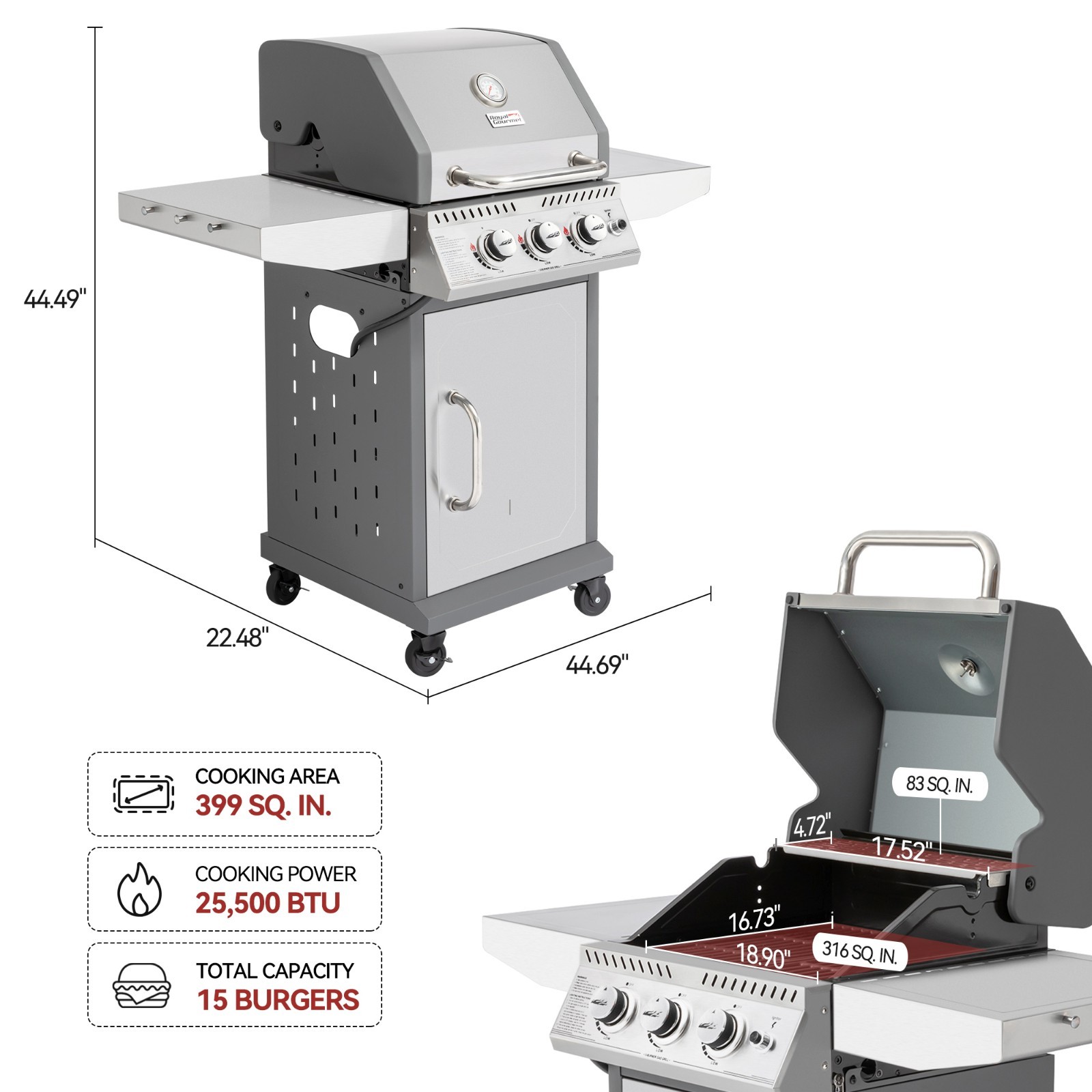 Royal Gourmet 3-Burner Gas Grill Stainless Steel Outdoor Garden BBQ Cooking