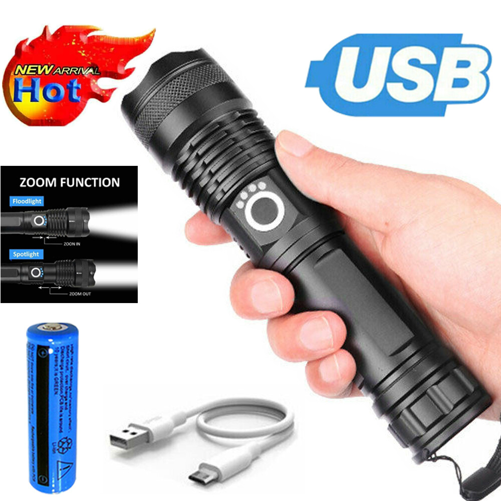 Rechargeable 990000LM LED Flashlight Tactical Police Super Bright Torch Zoomable