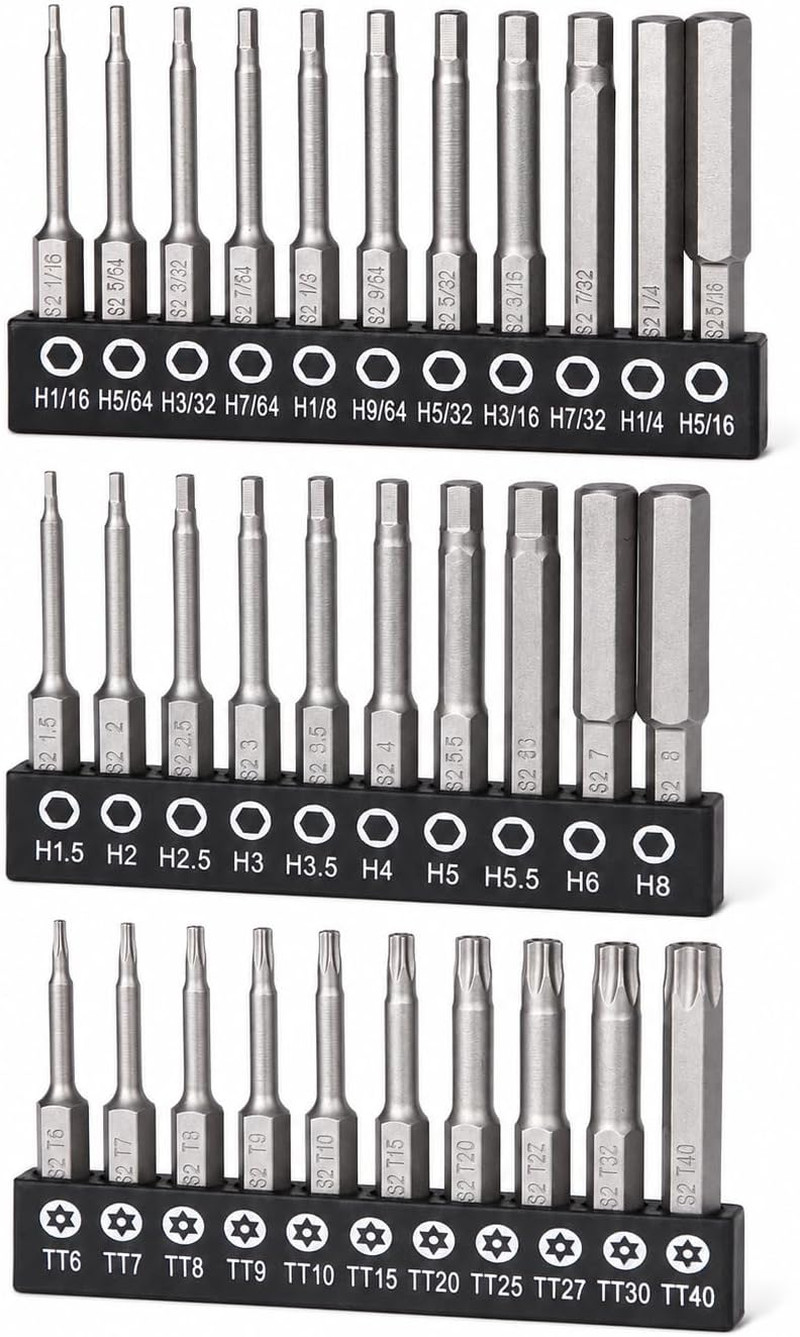 33pc Hex Head Allen Wrench Drill Bit Set SAE Metric & Security Torx S2 Steel