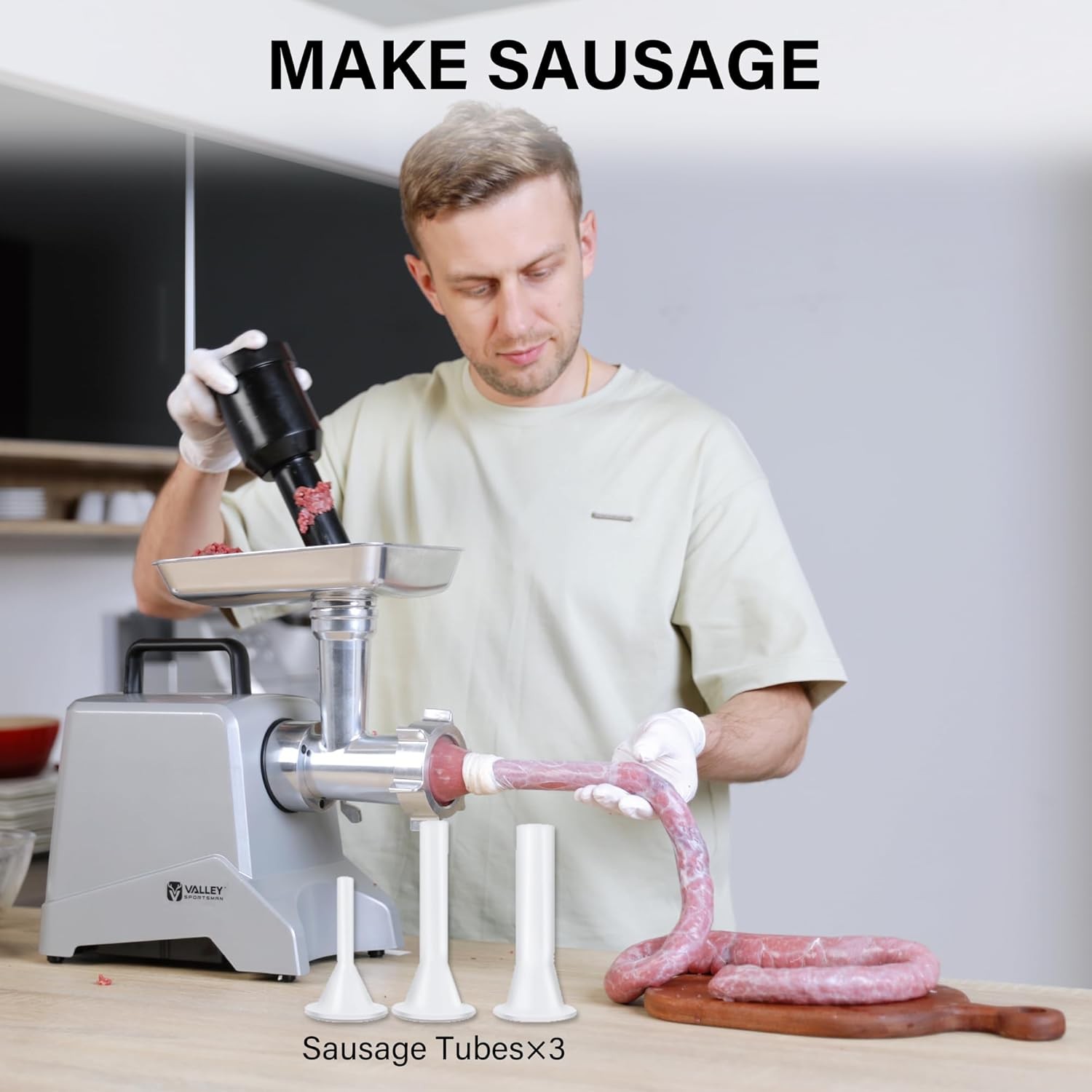 Electric #12 Meat Grinder, Sausage Stuffer Tube, Grinding Plates, Heavy Duty