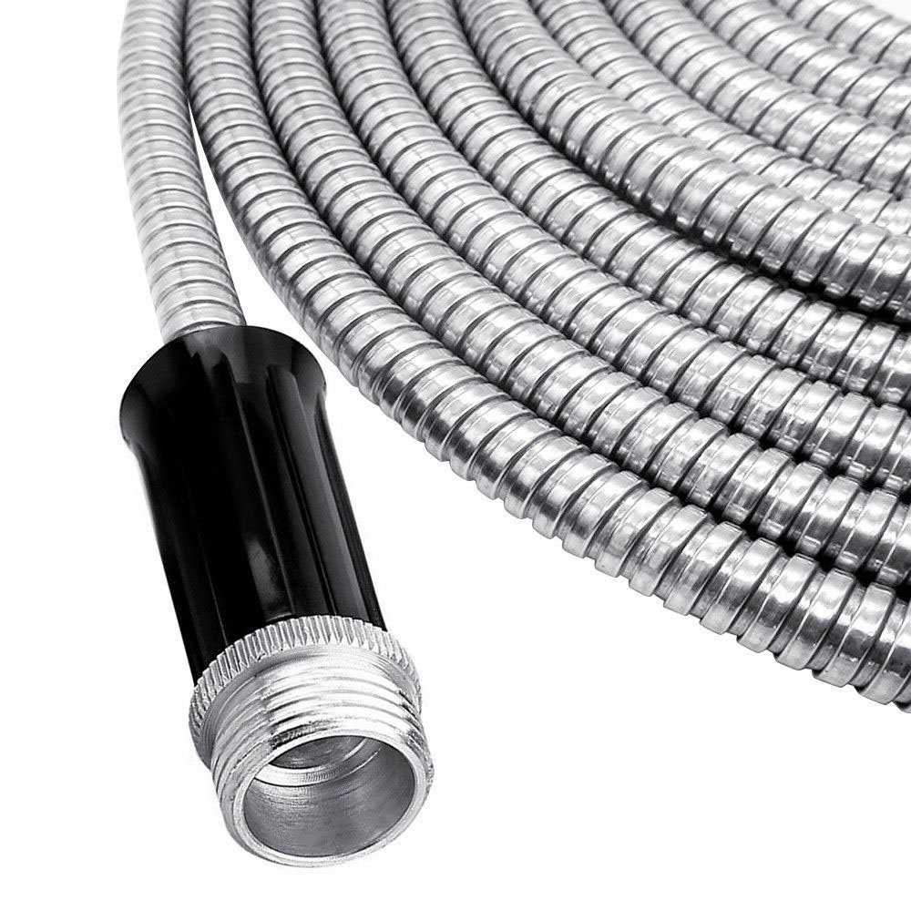 Stainless Steel Metal Garden Water Hose Pipe 25 50 75 100FT Flexible Lightweight
