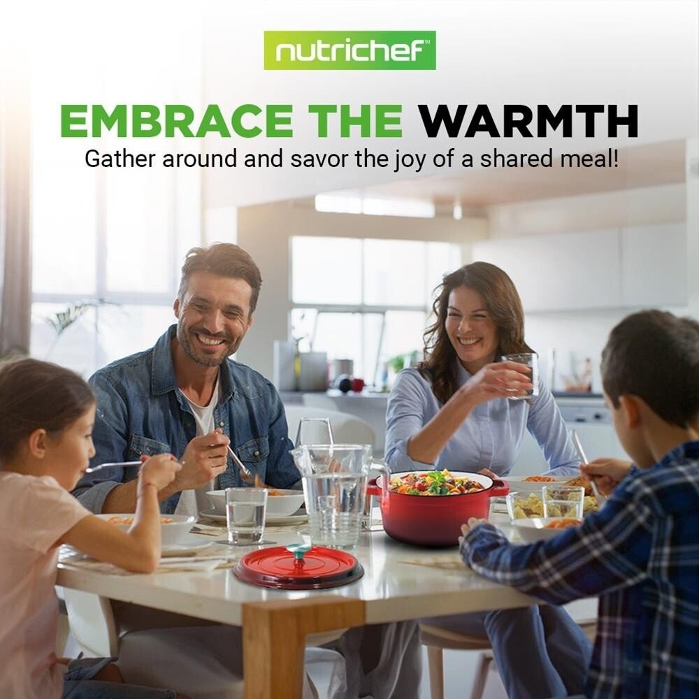 NutriChef 12.7 in x 9.8 in 5qt Dutch Oven Pot Cast Iron & Enameled Red