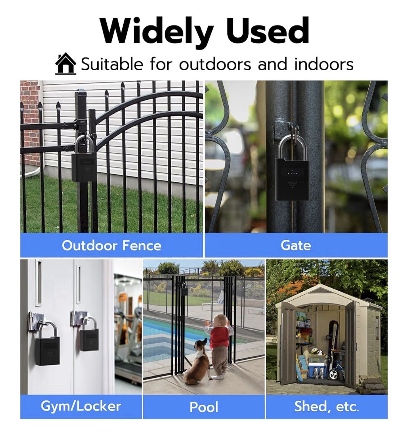Rechargeable Smart Fingerprint Door Lock Keyless Padlock Anti-theft Security