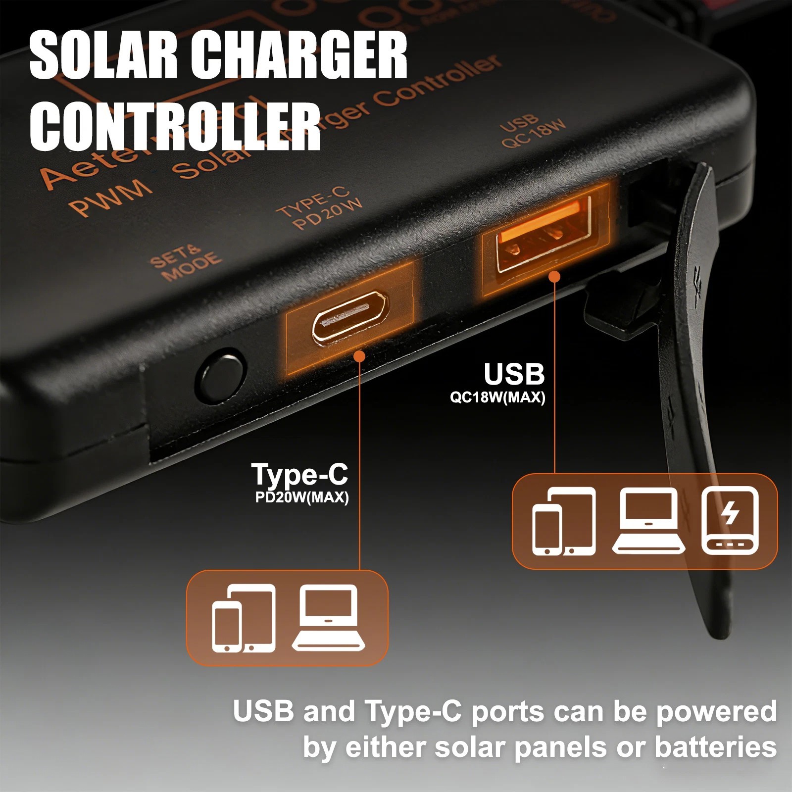 20A 12V PWM Solar Charge Controller LCD Display for RV Boat Off-Grid System NEW