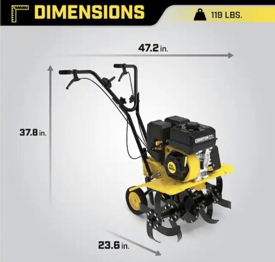 Champion 22 In. 212cc 4 Stroke Gas Dual Rotating Front Tine Tiller Fwd & Reverse