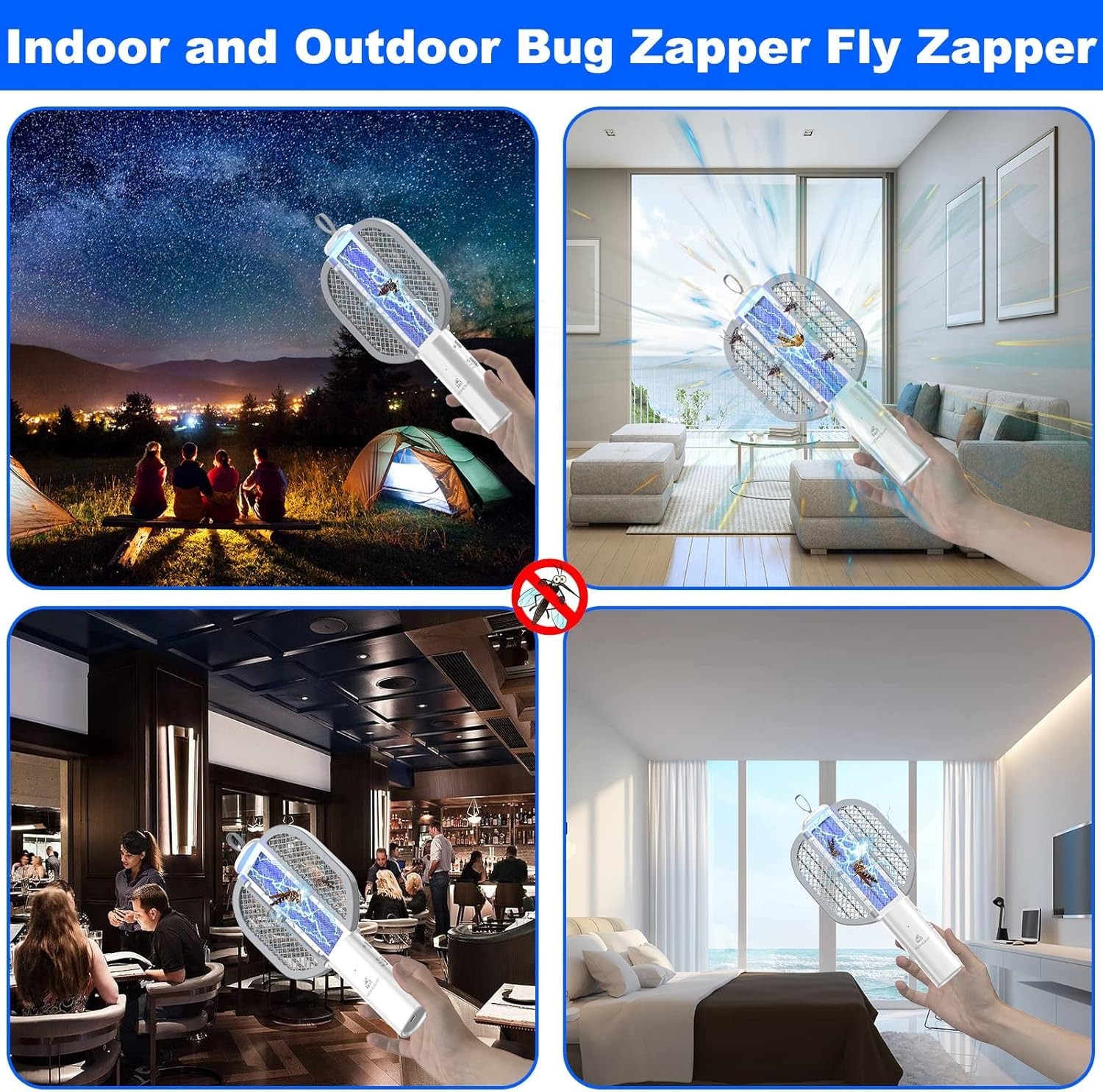 Rechargeable Electric Mosquito Fly Swatter Zapper Pest Insect Tennis Racket NEW
