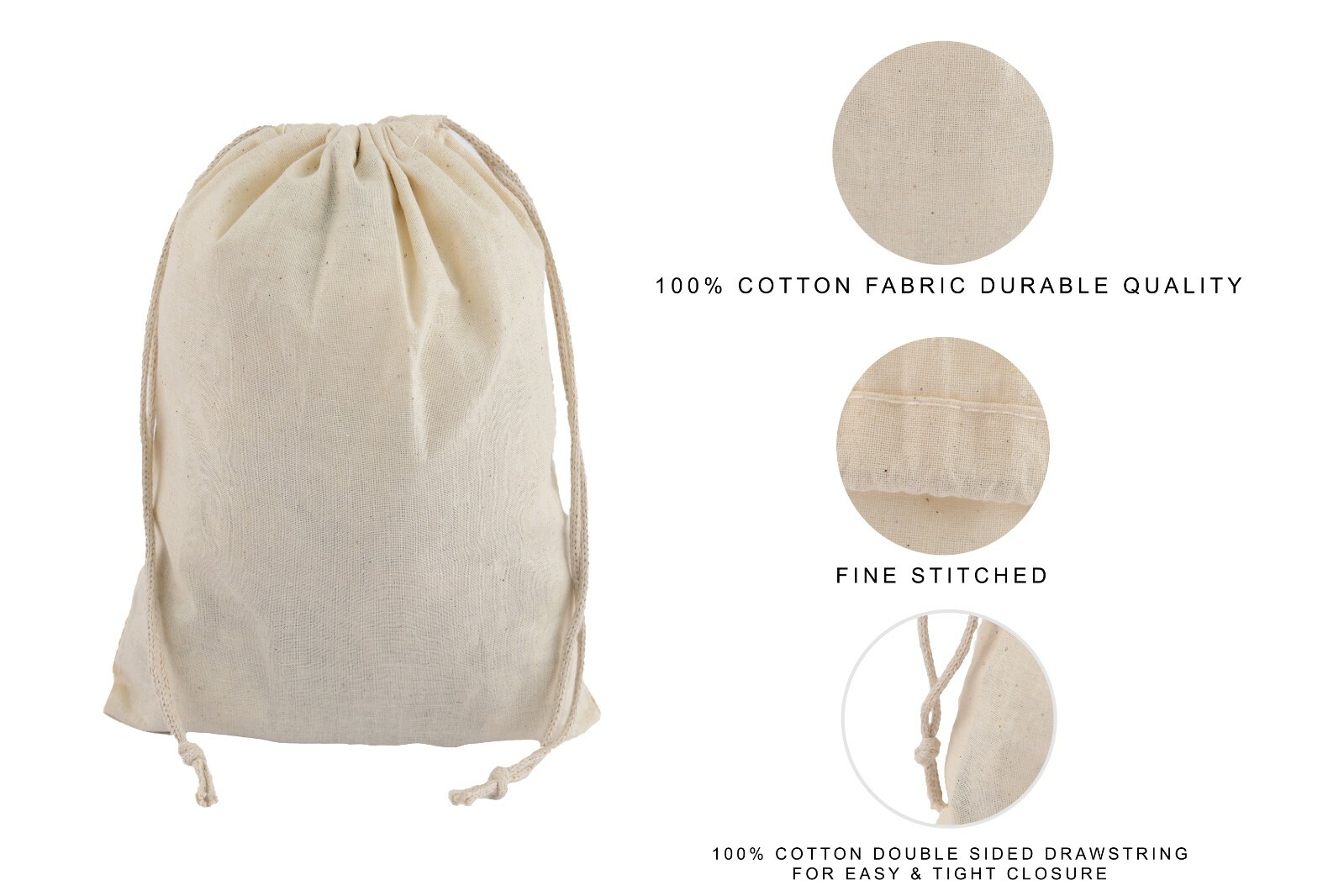100% Cotton Reusable Produce Bags–Double Drawstring Multipurpose Storage Pouches