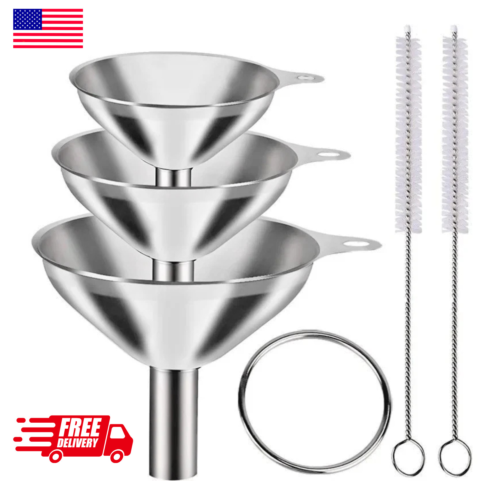 Stainless Steel 5 Pcs Kitchen Funnels Set Food Metal Funnels for Filling Small