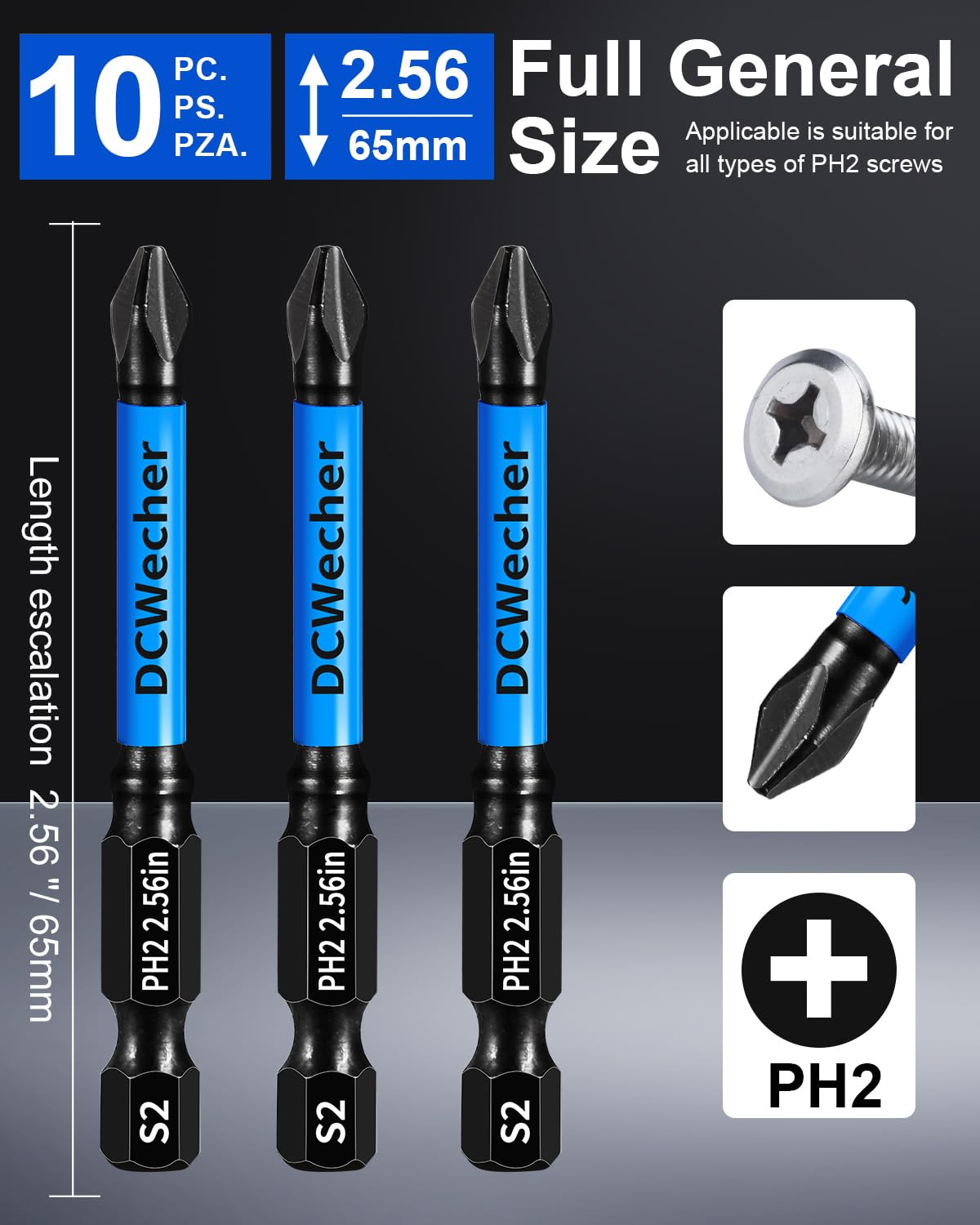 10-Pack PH2 Phillips Impact Bits 2.5″ Magnetic Drill Screwdriver 1/4″ Hex Shank
