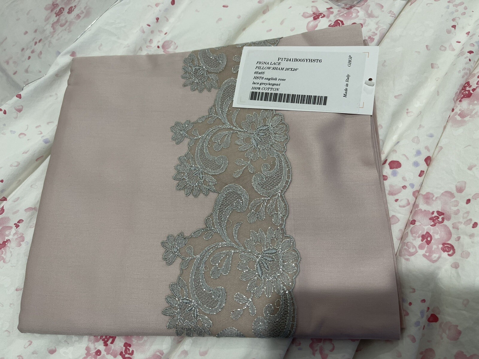 $1250 Pratesi Italy NWT 1pc Euro Sham Figna Lace 100% Cotton Sateen Rose ONE