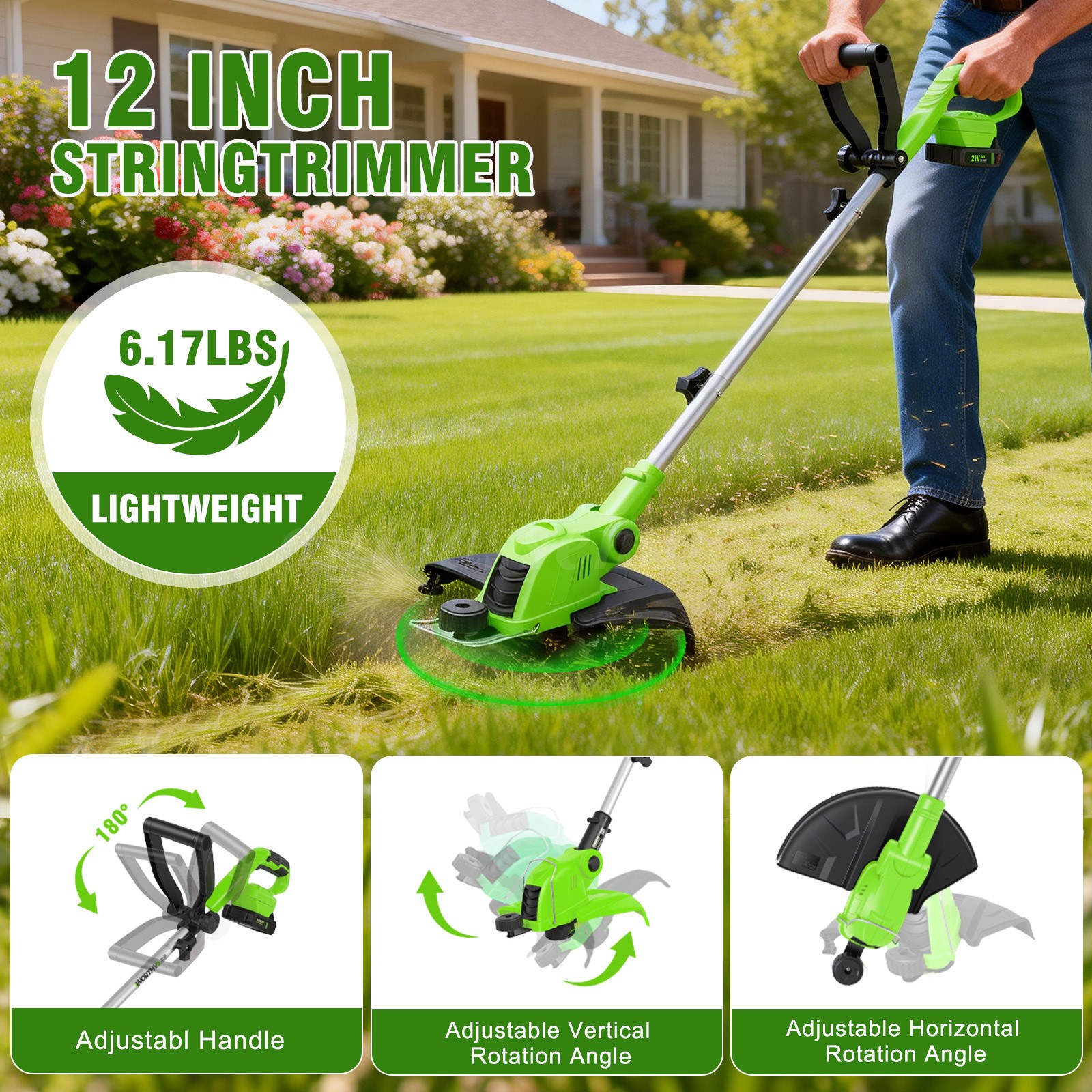 2-IN-1 Electric Cordless Grass String Trimmer Lawn Edger Weed Wacker Cutter USA