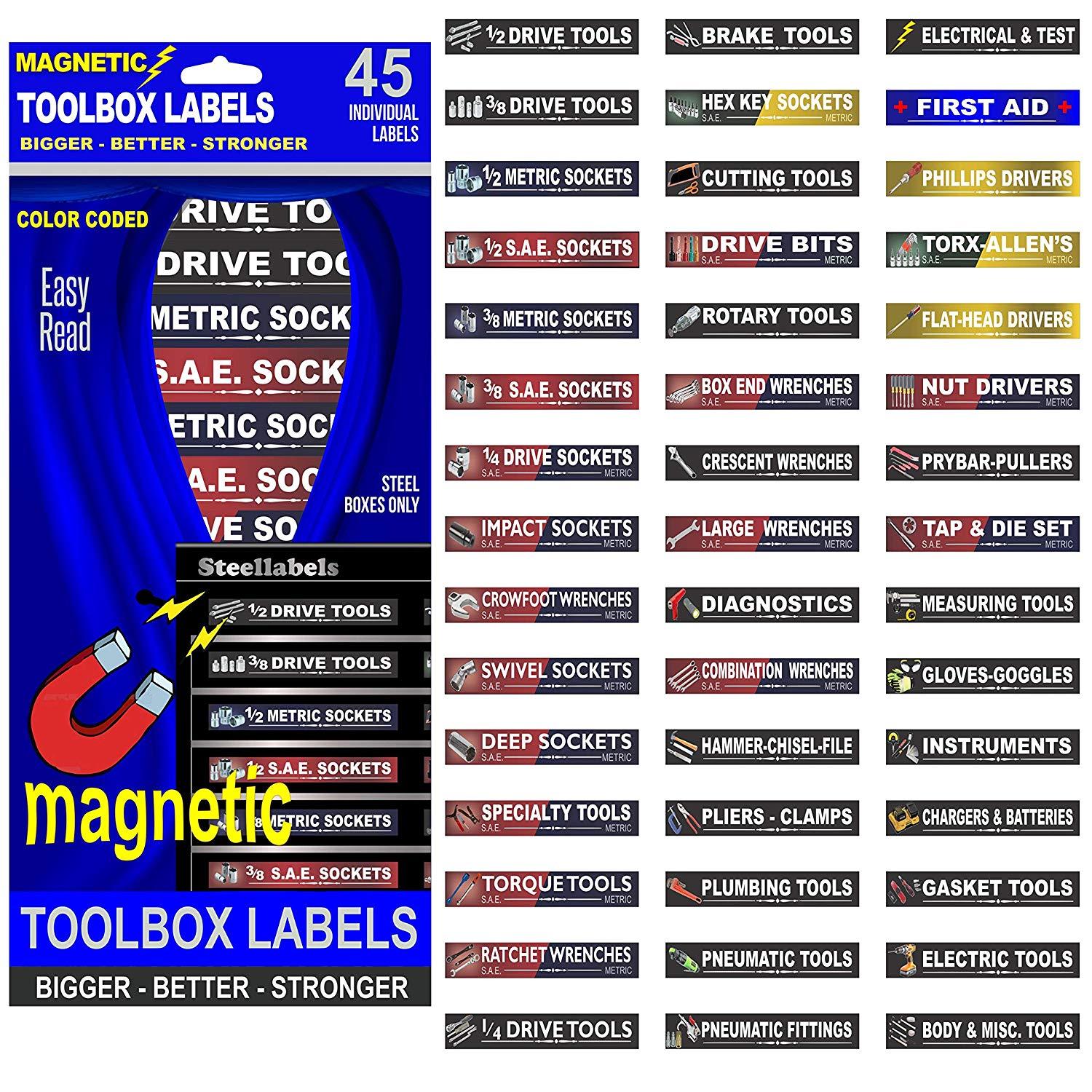Ultimate Blue Magnetic TOOLBOX LABELS fits all tool chest & cabinets