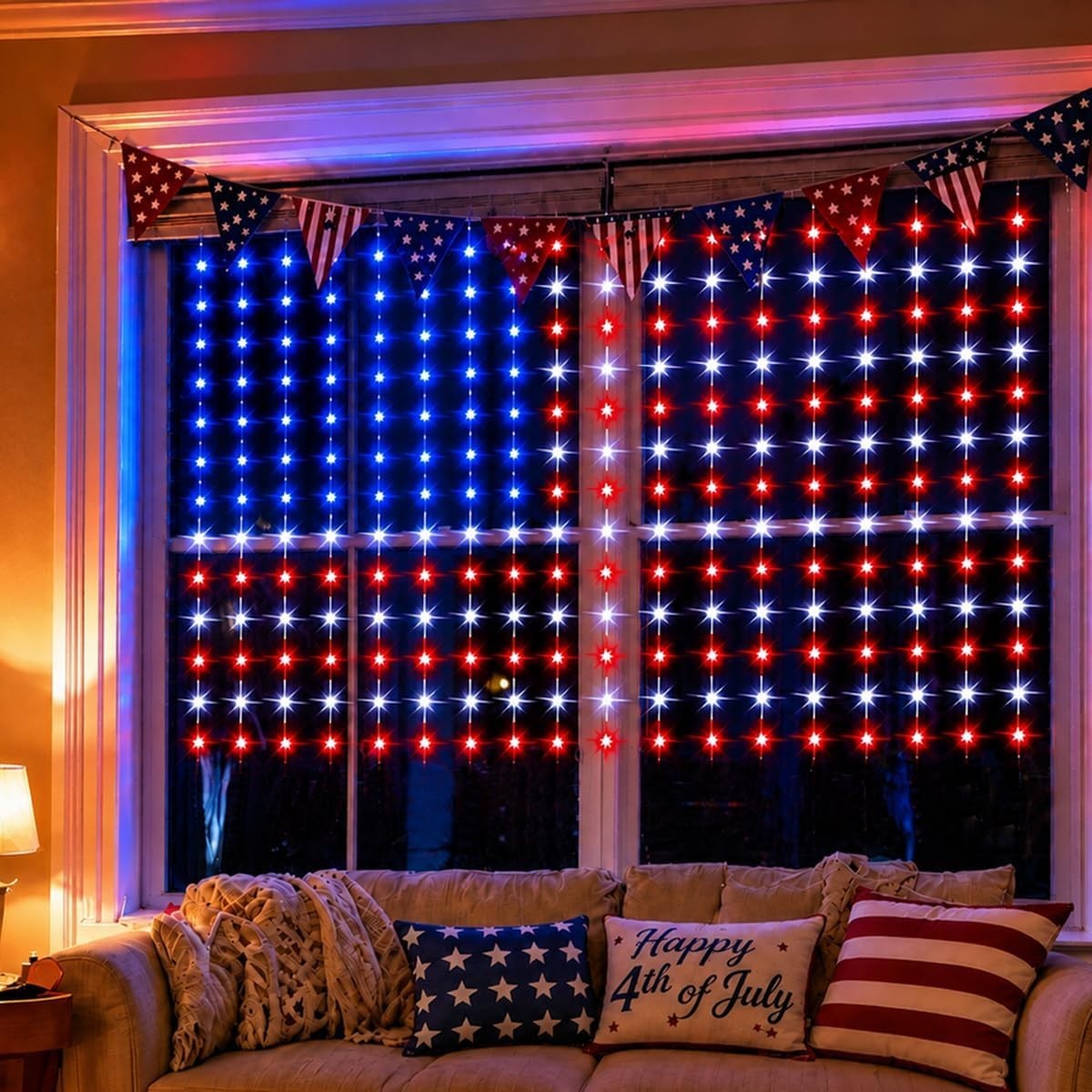 American Flag String Lights, Waterproof Led Flag Net Light, with 420 Super Brigh