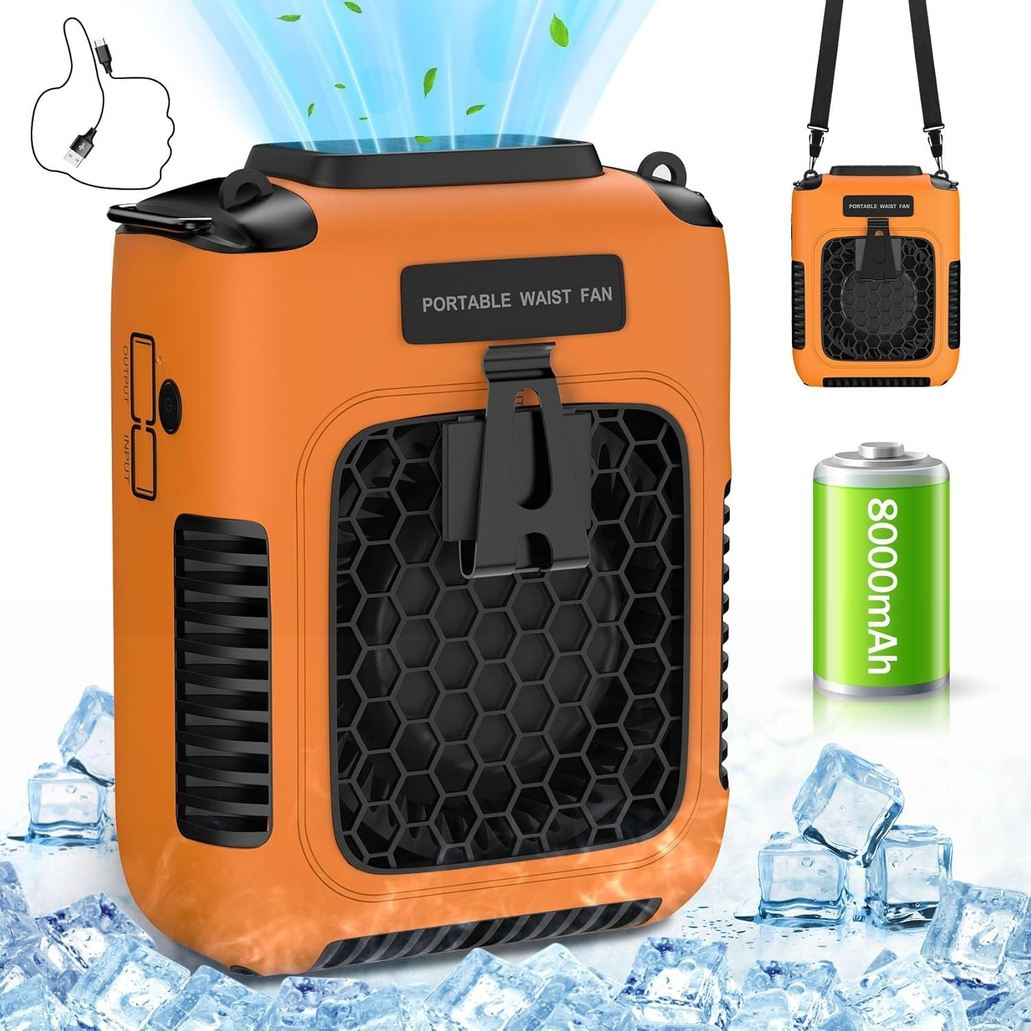 20000Mah Portable Waist Fan Clip on Belt Shirt Body Rechargeable Battery 5 Speed