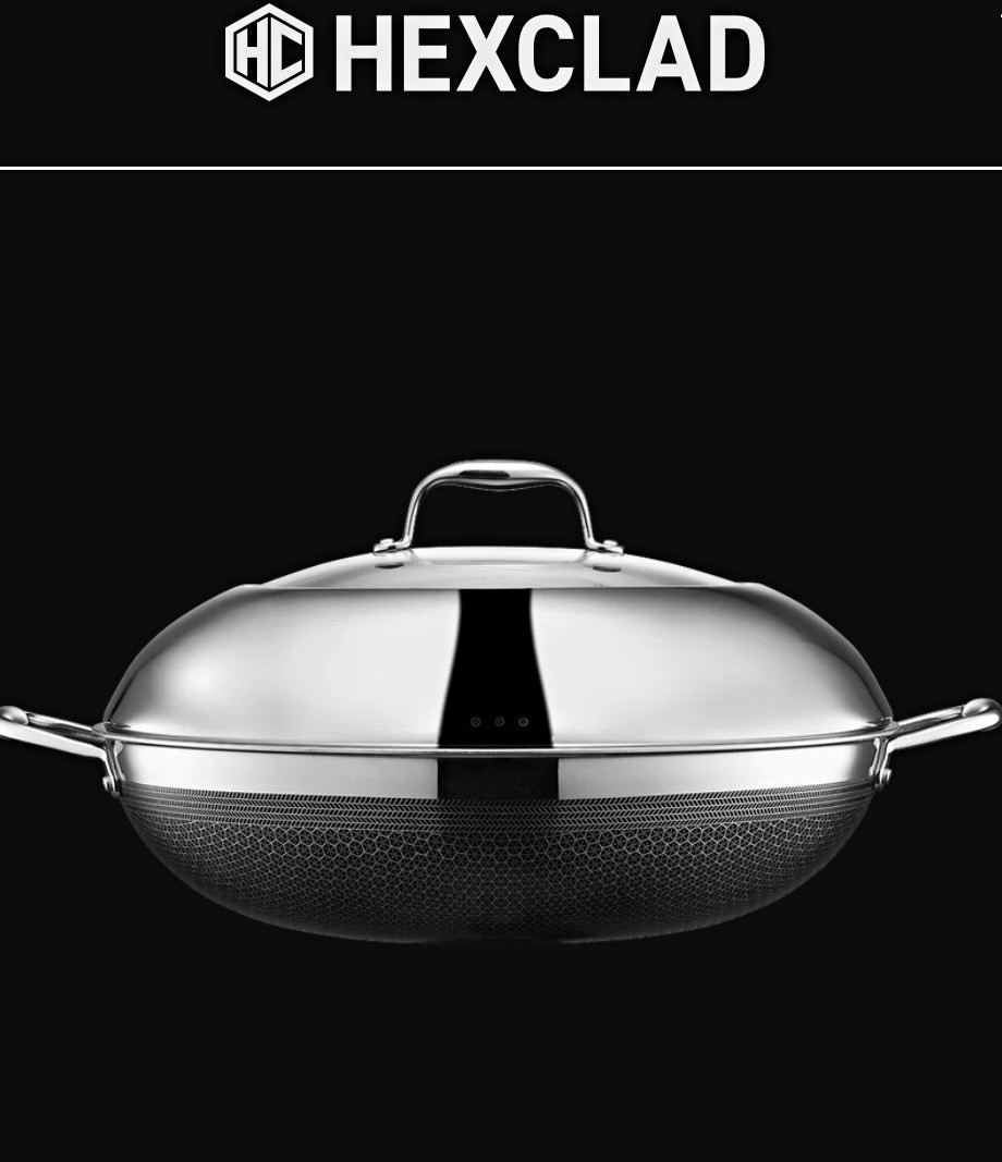 HexClad 14 in Hybrid Wok Set w/ Lid, Double Handle, Non-Stick, 500°F