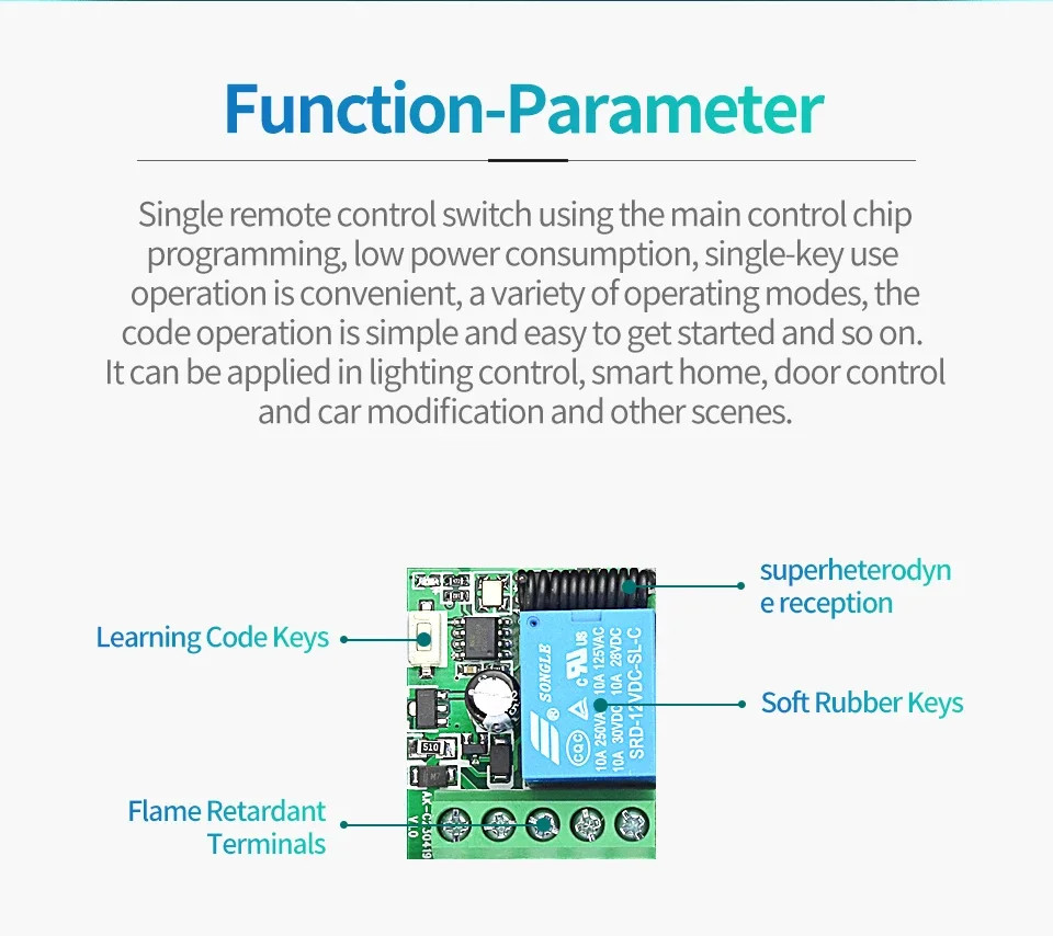 433MHz Wireless Remote Switch DC 12V 1CH RF Relay & 2CH Transmitter Door Lock