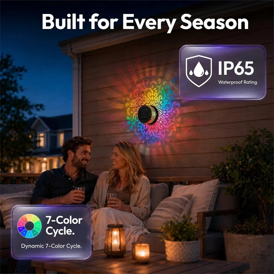 7Color Solar Mandala Projection Light Waterproof Outdoor Yard Garden Fence Decor