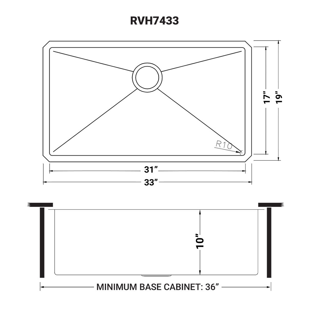 Ruvati 33″ Undermount 16 Gauge Large Kitchen Sink Single Bowl – RVH7433