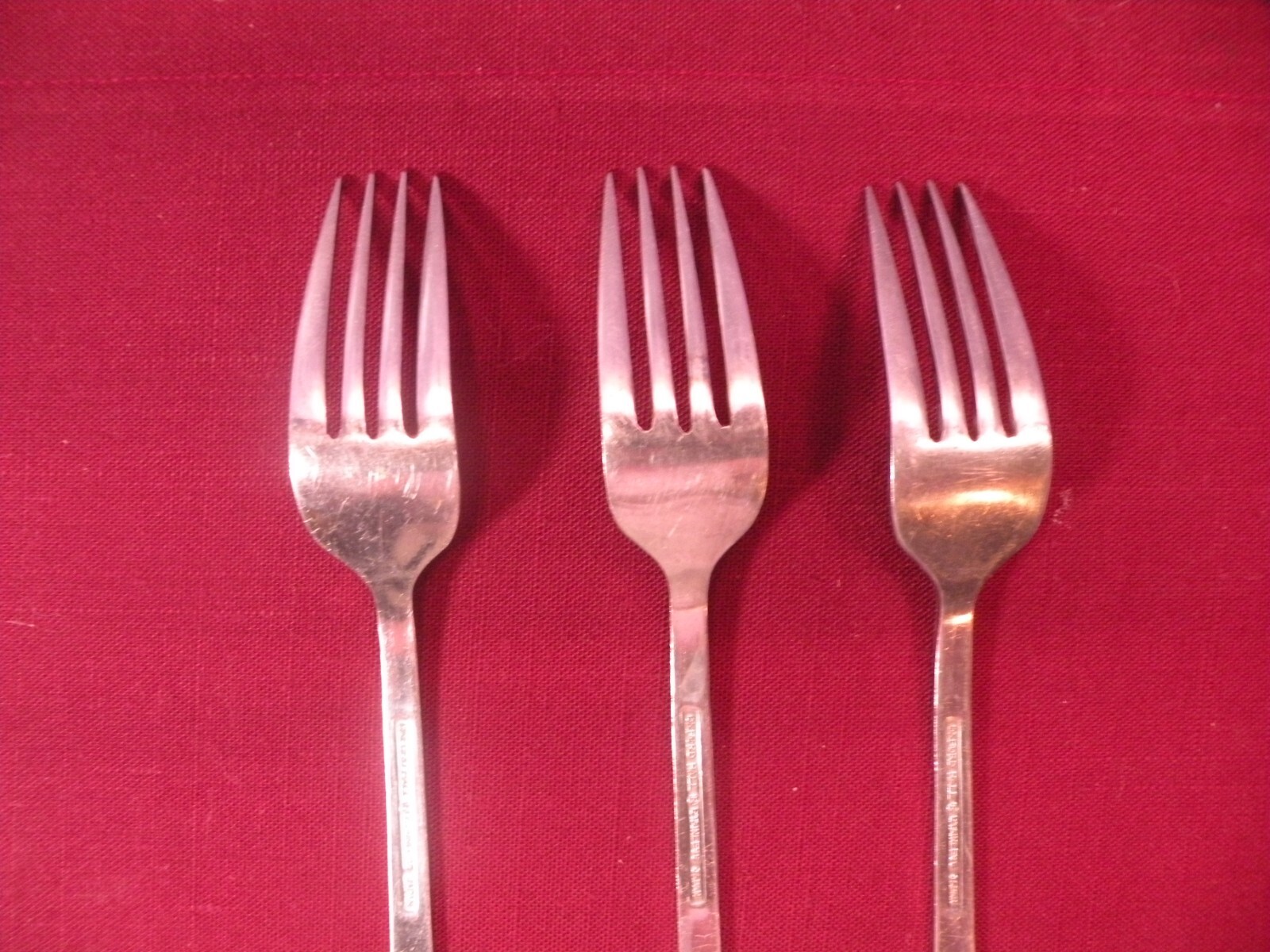Set Of 3 Stainless Oxford Hall Basketville Dinner Forks 7.5 In.