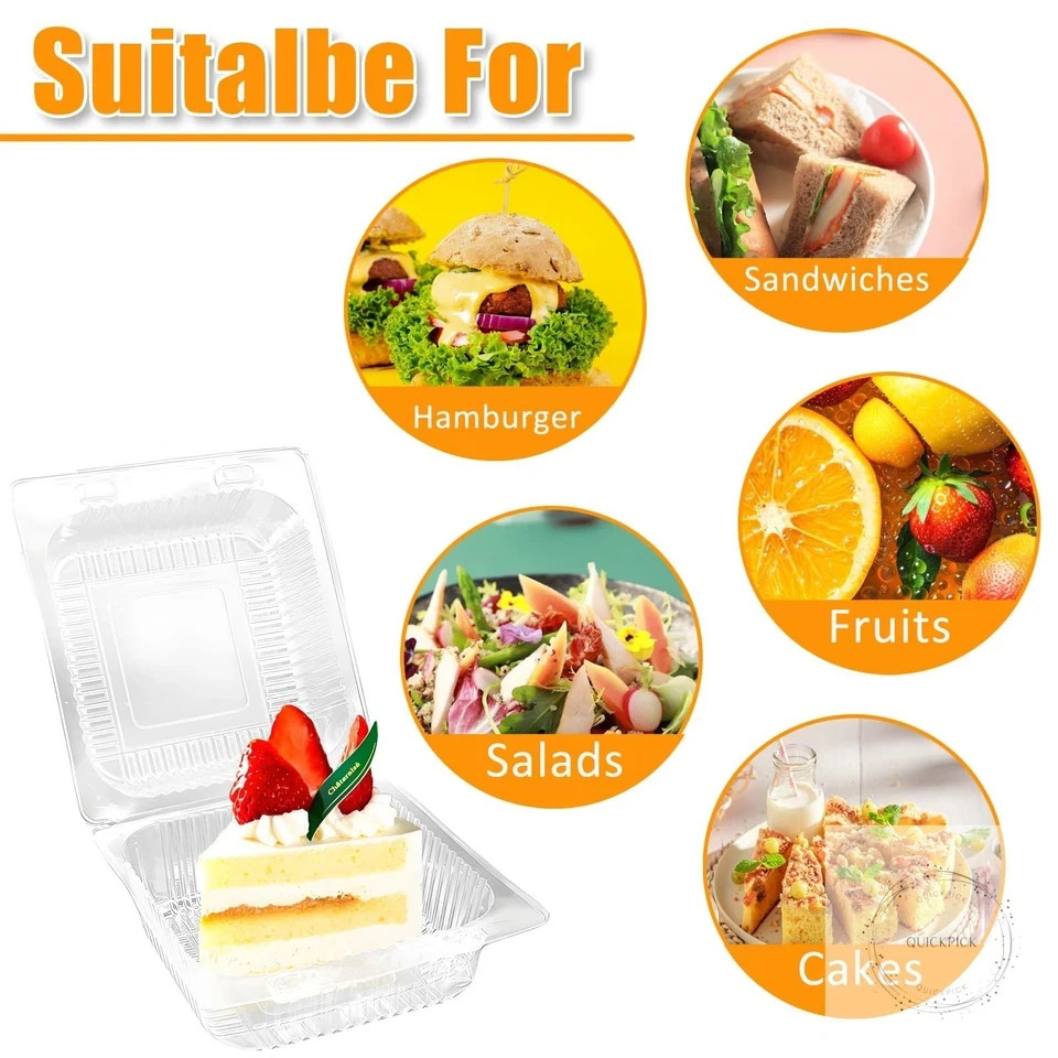 100 Pack Clear Plastic Square Hinged Food Clamshell Container,Disposable To Go
