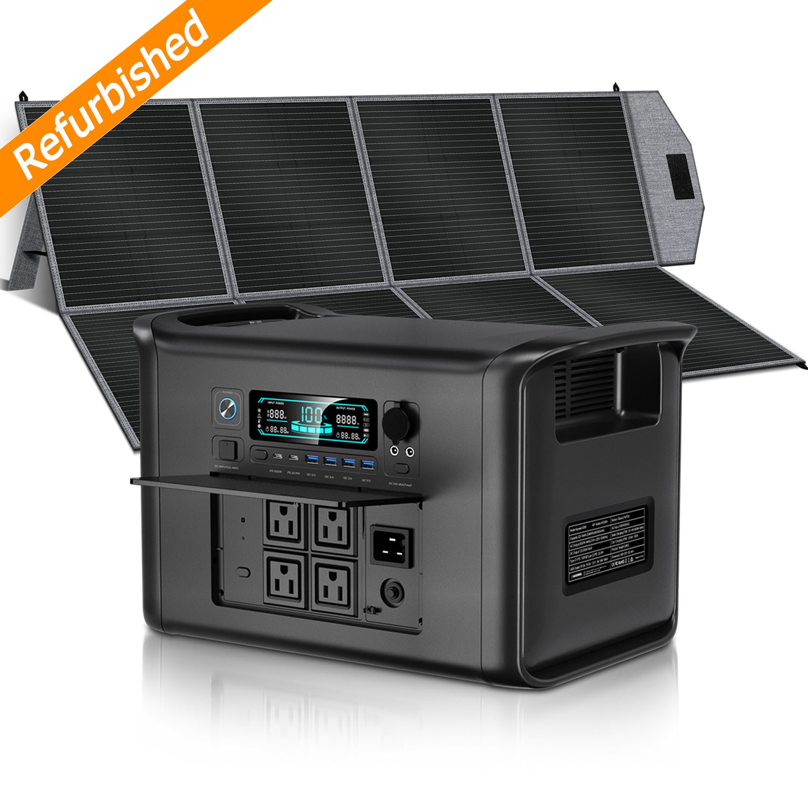 2400W Rate-4800W Peak Portable Power Station 2048Wh Generator 400W/95W/54W Panel