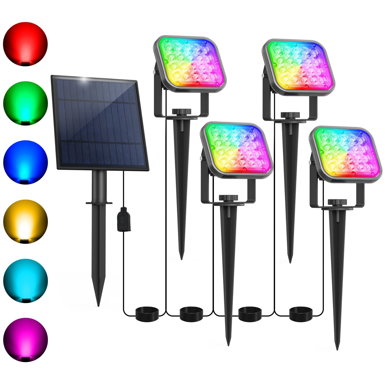 T-SUN 4 IN 1 Solar Spot Lights RGB Landscape Lamp Outdoor Yard Lawn Pathway Lamp