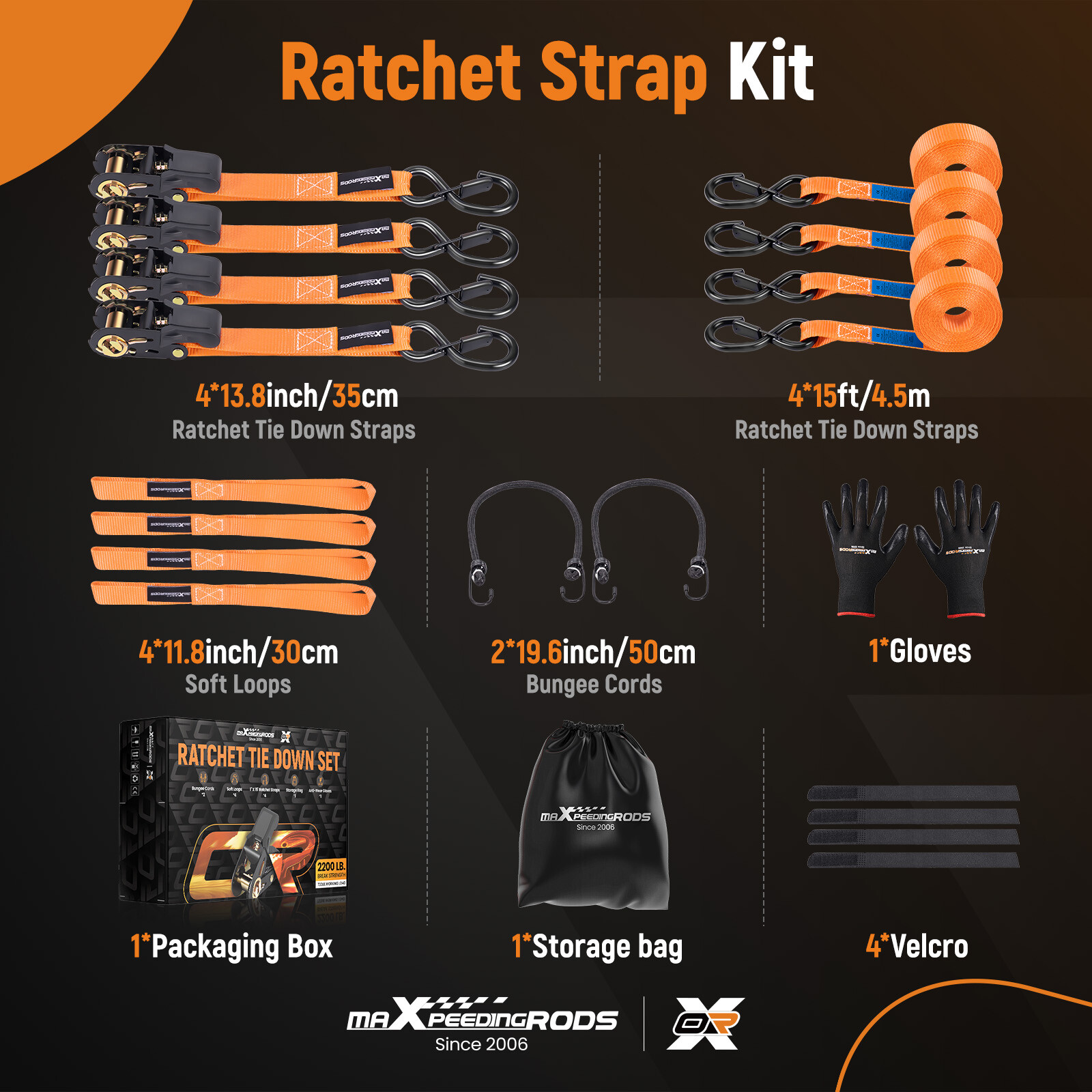Ratchet Straps Tie Down 2200 lb 1 in * 15ft for Transport for ATV Motorcycle